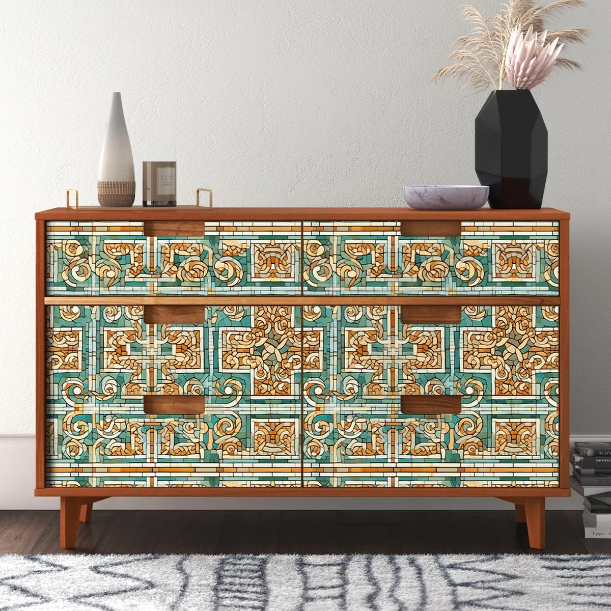 Brown Blue Small Tile Splicing Pattern Wallpaper 17.71 "X 118.1"Peel and Stick Wallpaper Modern Aesthetic Wall Paper for Bathroom Sofa Background Wall Kitchen Dining Room Dressing Room Corridor