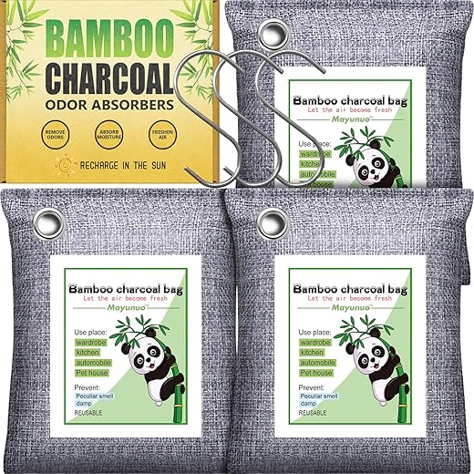 Activated Charcoal Odor Absorber for Strong Odor in Basement, Cars, Closets, Shoes. 3 Pack Bamboo Charcoal Air Purifying Bags Deodorizer Odor Eliminator for Home
