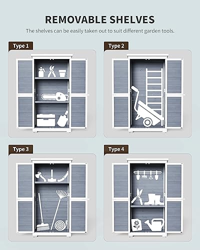 Miniatura 5 de Gizoon Gabinete de almacenamiento para exteriores con 3 estantes, cobertizo de jardín de madera con doble cerradura con techo impermeable, cobertizo