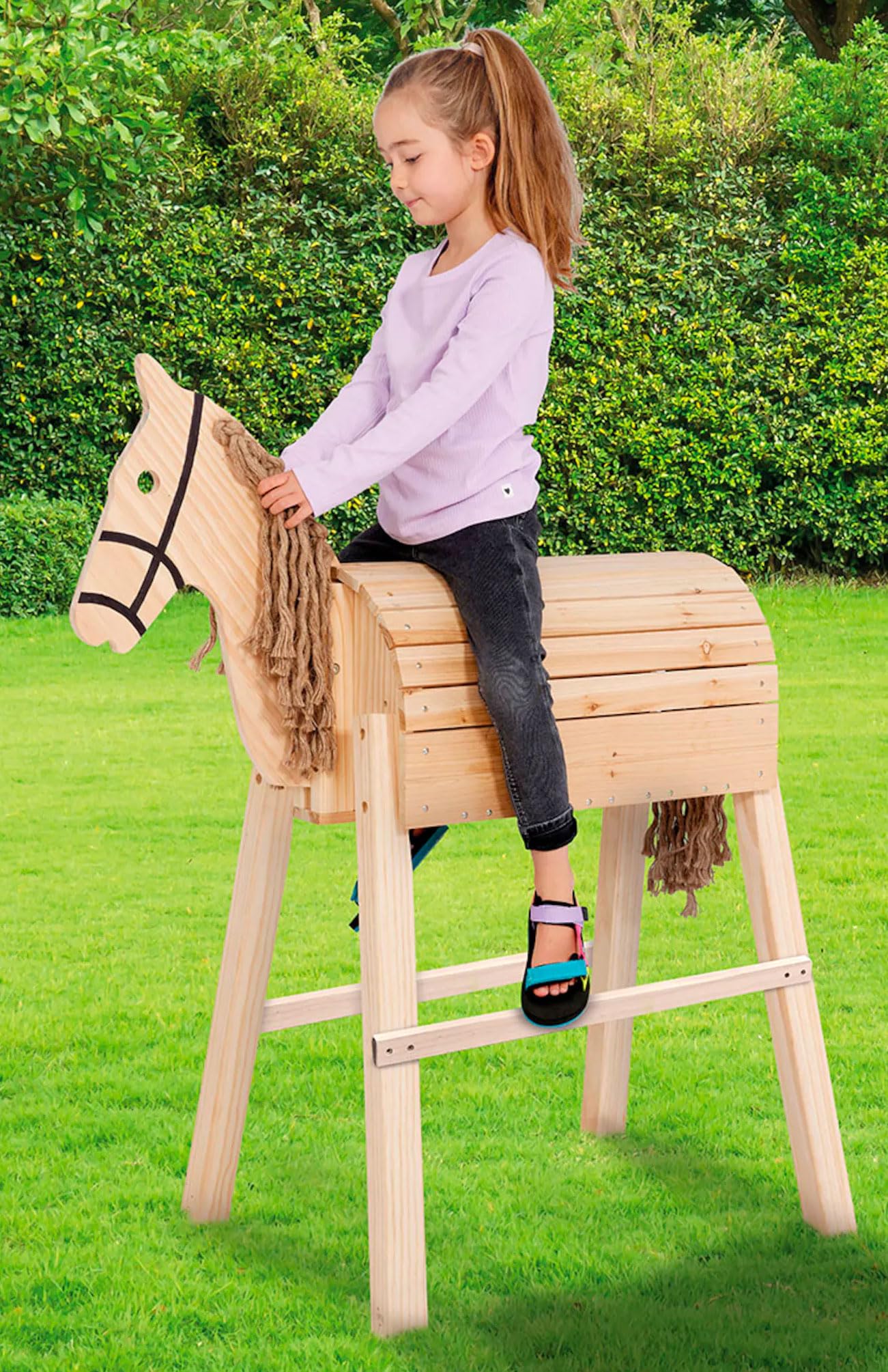 ToyToyToy Holzpferd Spielzeug Pferd Stehpferd aus Holz mit Zügel in and Out 103 cm