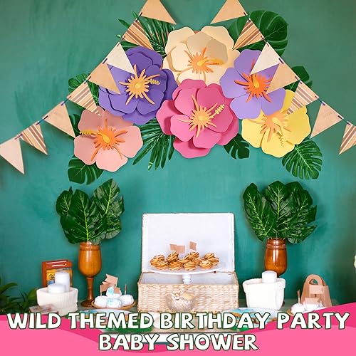 Miniatura 5 de 40 flores de papel grandes y hojas tropicales artificiales, flores de papel croma 3D jumbo de 24 a 12 pulgadas, hojas sintéticas para safari, selva,