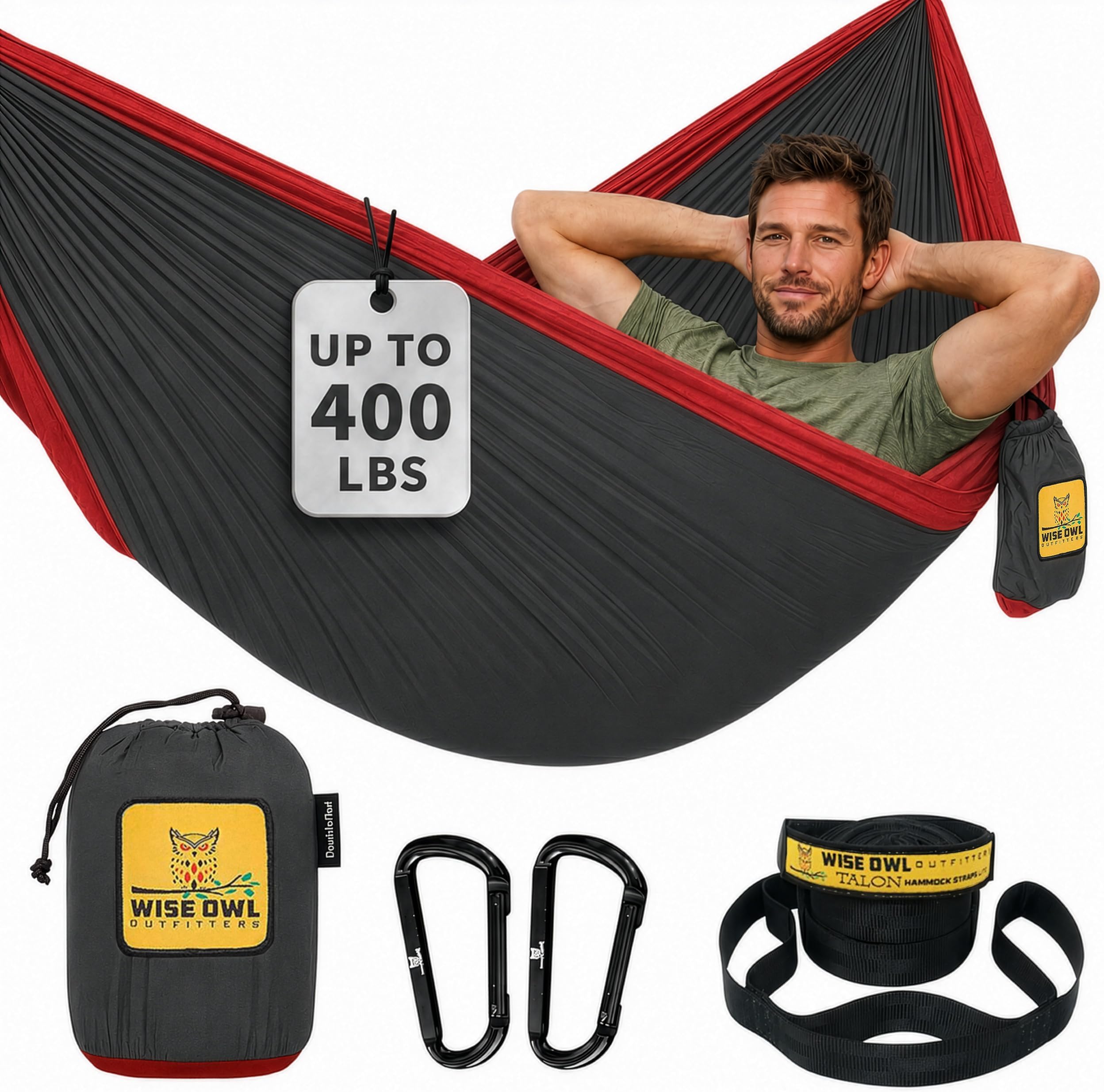 Wise Owl Outfitters Camping Hammock – 500lbs Portable Hammock with Tree Straps - Travel, Backpacking, Hiking, Outdoors Camping Gear - Single or Double
