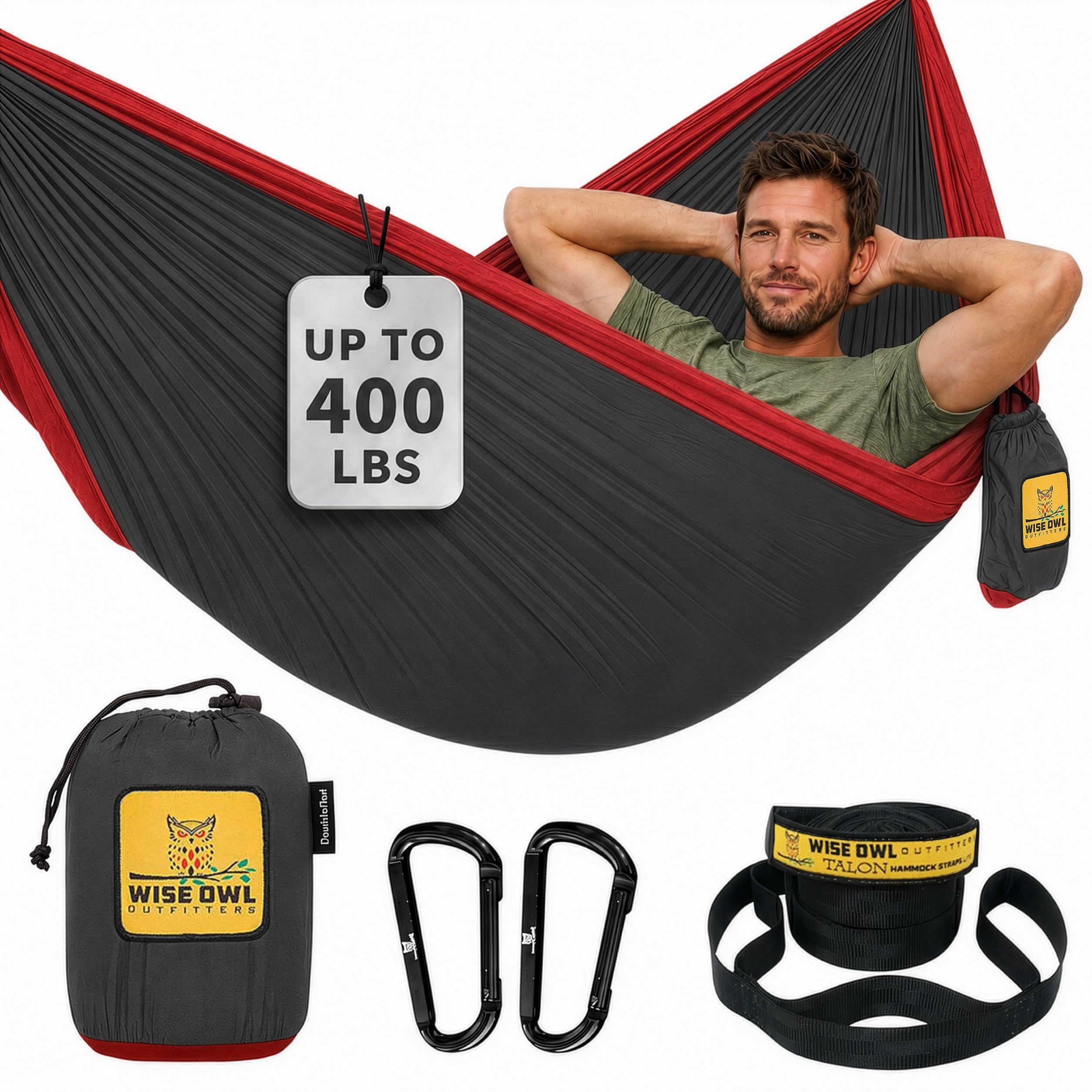 Wise Owl Outfitters Camping Hammock – 500lbs Portable Hammock with Tree Straps - Travel, Backpacking, Hiking, Outdoors Camping Gear - Single or Double