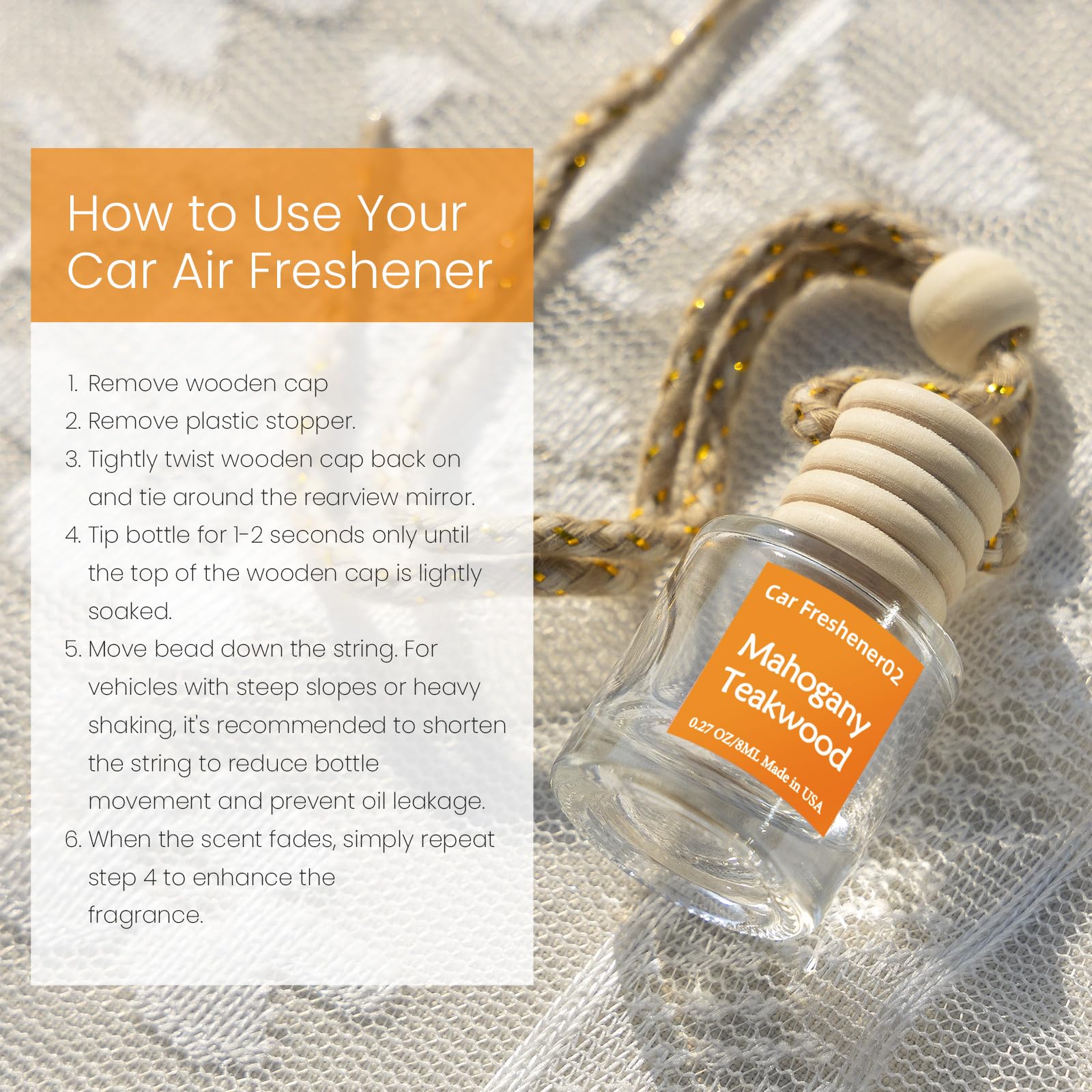 Hanging Car Air Freshener, Long Lasting Scent, Cute Air Fresheners for Women, 2 Pack Non-Toxic Essential Oil Diffuser, Made in USA