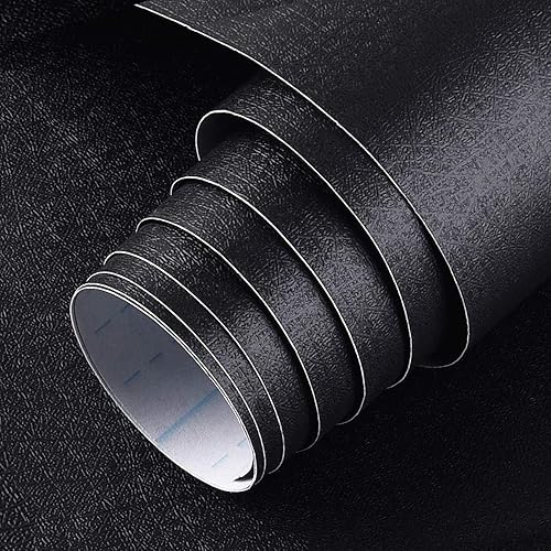 Papel tapiz negro para despegar y pegar (118 x 17.7 pulgadas), papel de pared de contacto extraíble, autoadhesivo, texturizado, revestimiento de