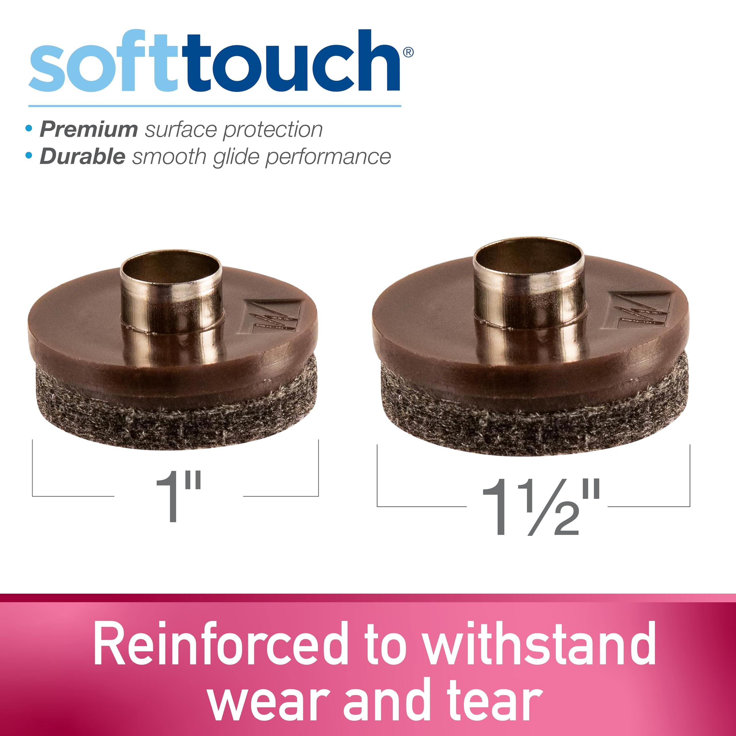 SOFTTOUCH 4770195N Almohadillas de Fieltro Resistentes para Muebles de Madera y Superficies duras, Paquete económico (20 Piezas), marrón, Redondo de 1 1.5 Pulgadas