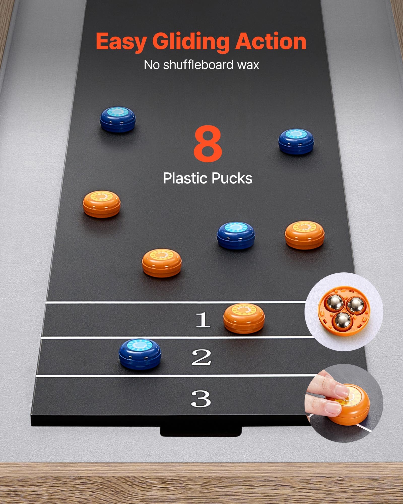 VEVOR Shuffleboard 2 in 1, 2,1 m, 2,7 m, 3,6 m, set combinato Shuffleboard e bowling, con campo di gioco antigraffio, dischi, set da bowling, cera, pennello, per sala giochi familiare