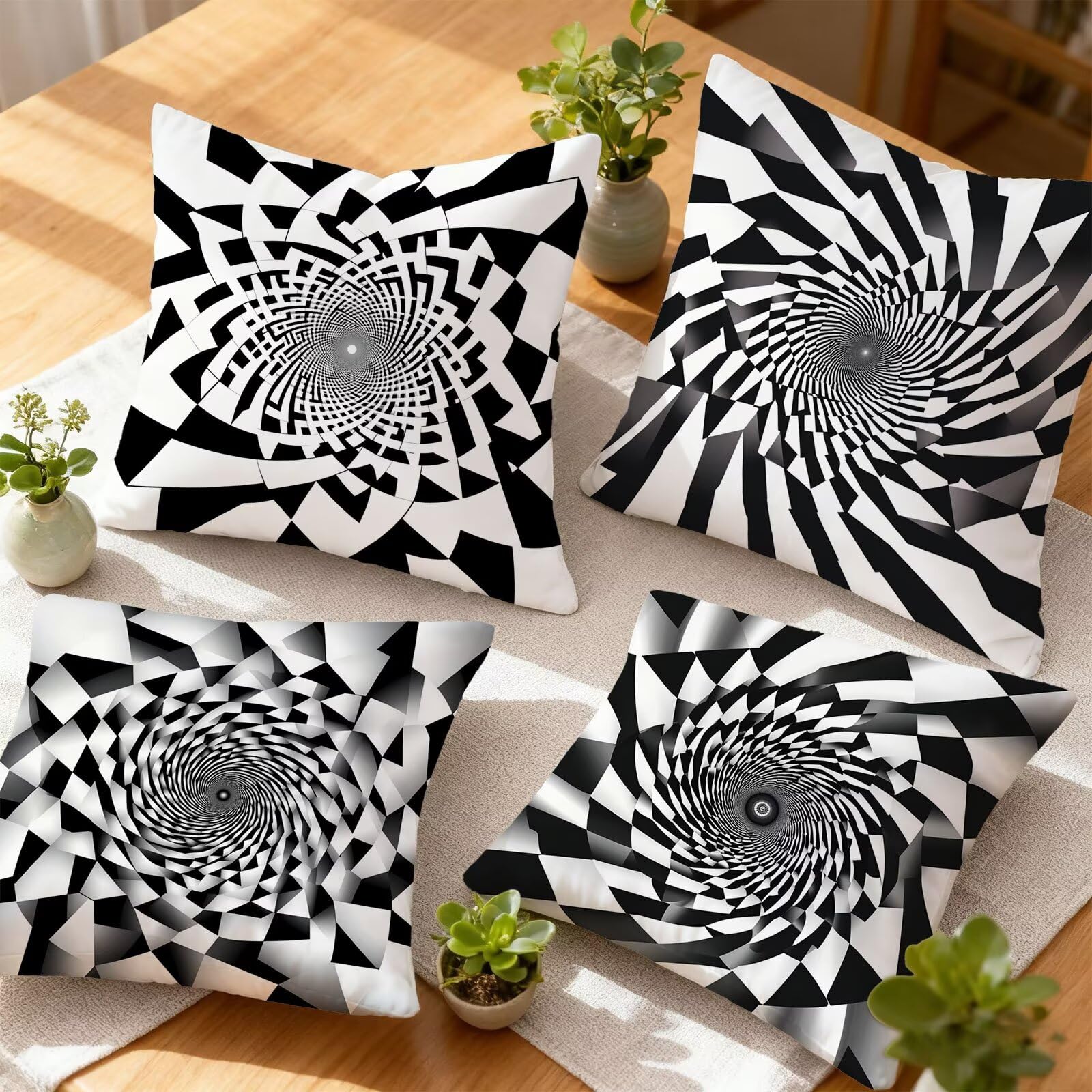 En Blanco Y Negro Funda Almohada 60x60 GeometríA Funda Cojin 60x60 Cojines Sofa Lino Fundas Almohadas Cuadrada Fundas Cojines Juego 4 Protector Almohada Cervicales y Cuello, para Dormitorio E - 649