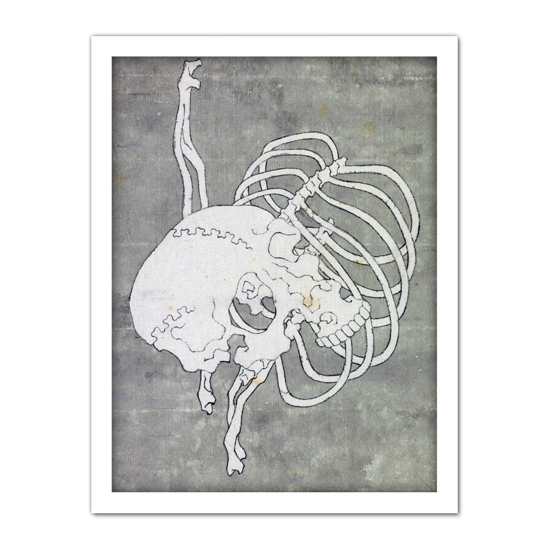 Artery8 Hokusai Skull Rib Cage Macabre Japanese Painting Artwork Framed Wall Art Print 18X24 Inch