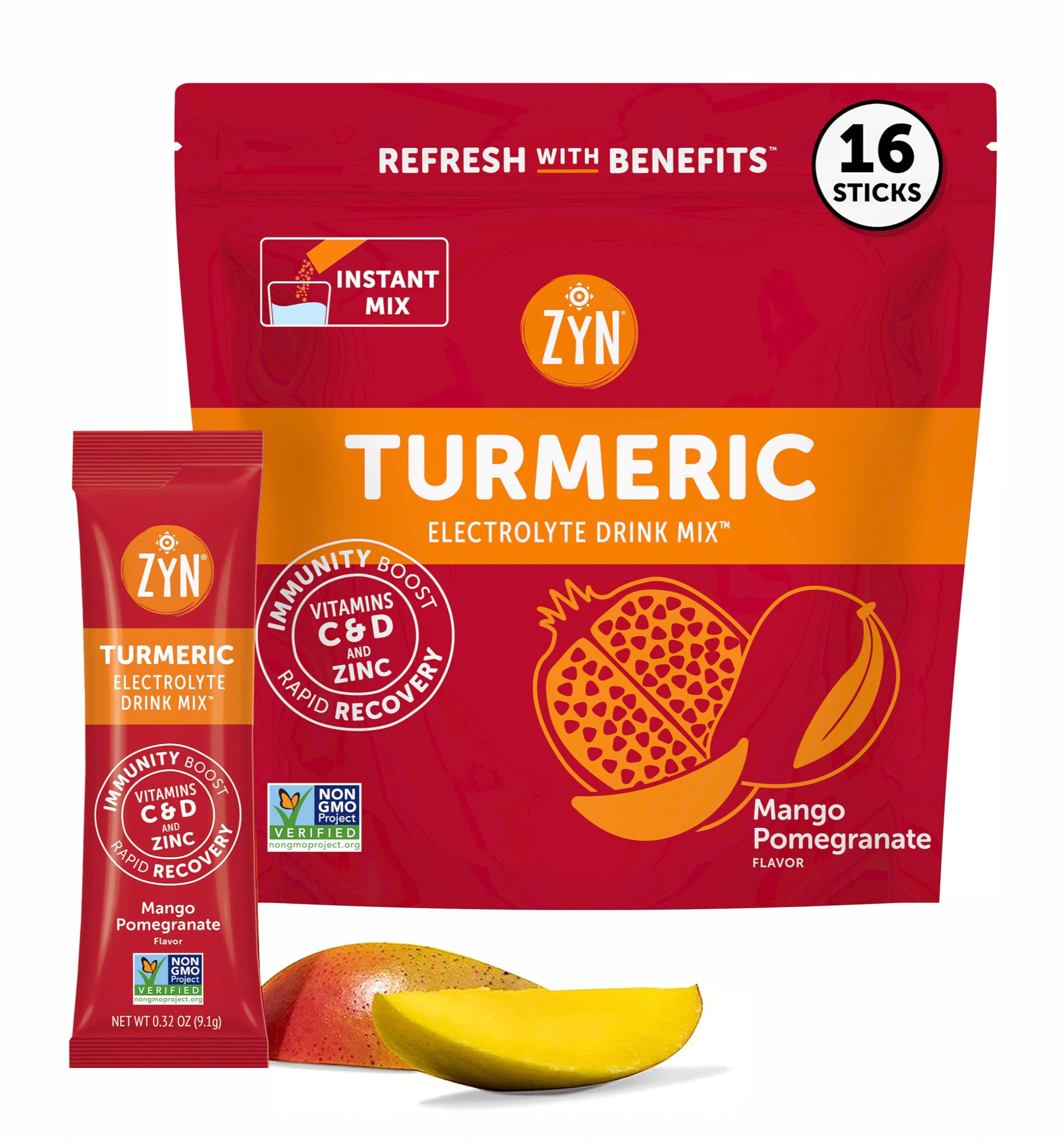 Sponsored Ad - Electrolytes Powder Hydration Packets with Vitamins, Zinc & Turmeric - Low Sugar Electrolyte Drink Mix Packets with Piperine, Mango Pomegranate, 16 Pack