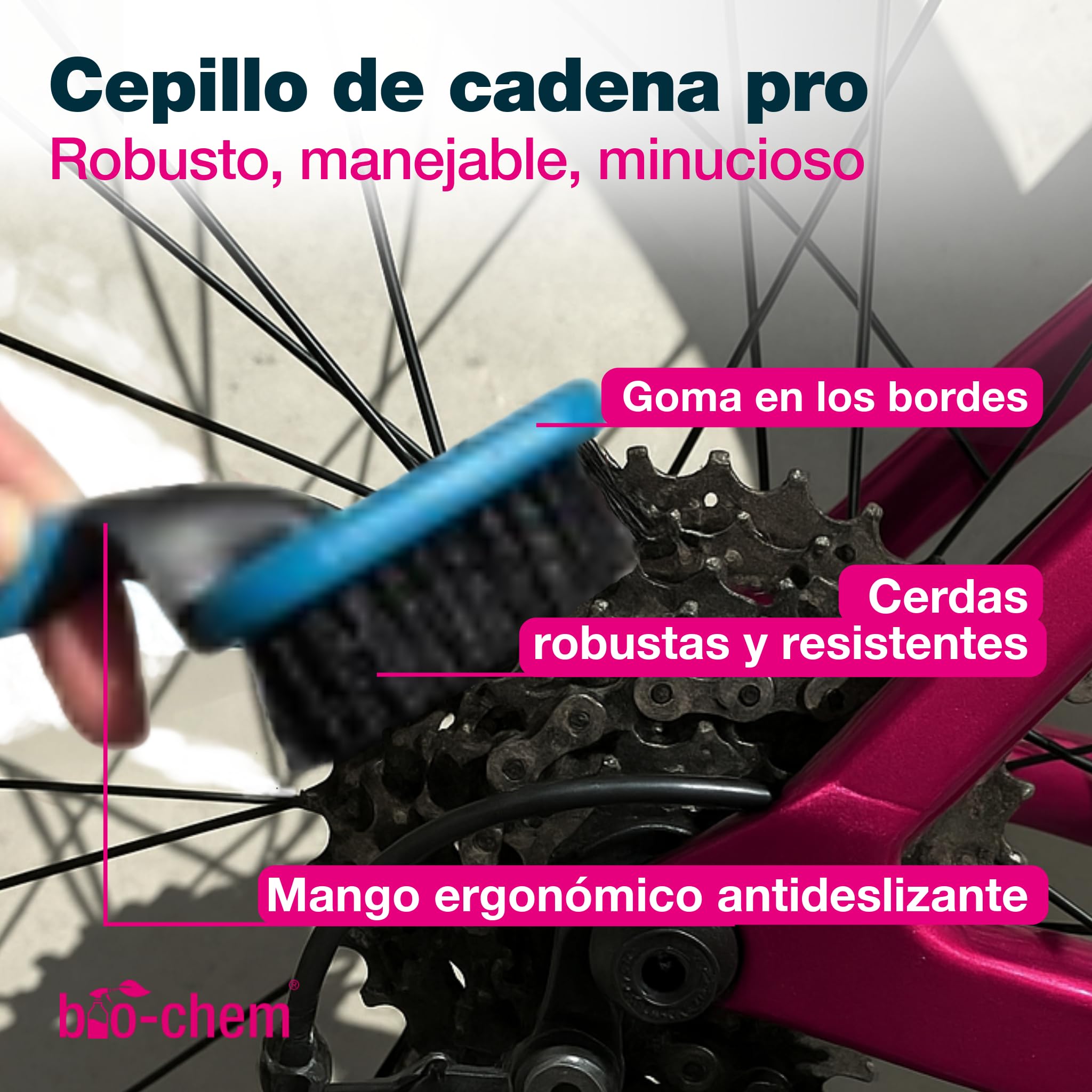 bio-chem Kit de limpieza de 9 productos para bicis, BTT y bicis eléctricas | Pulverizador de espuma, cepillos para la cadena y el cuadro y paño de microfibra - Limpieza y mantenimiento de la bicicleta