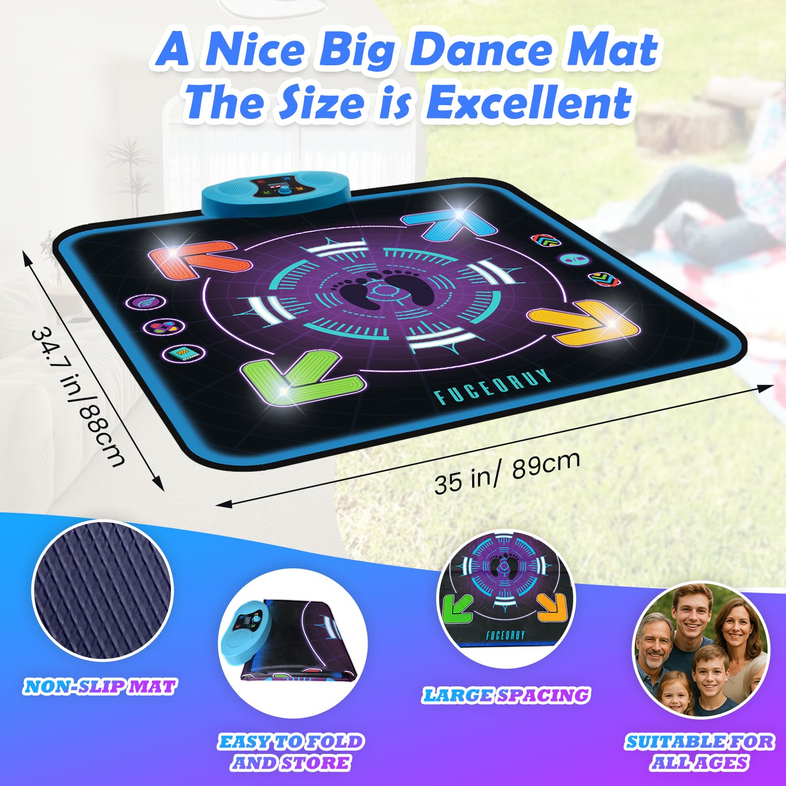 Tappeto Ballo Bambini con Luci, Tappeto Musicale con 3 Modalità e Volume Regolabile,Tappeto Giochi con Musica Integrata, Regalo di Natale Regalo di Compleanno per Ragazzi e Ragazze 4 5 6 7 8 9 10+