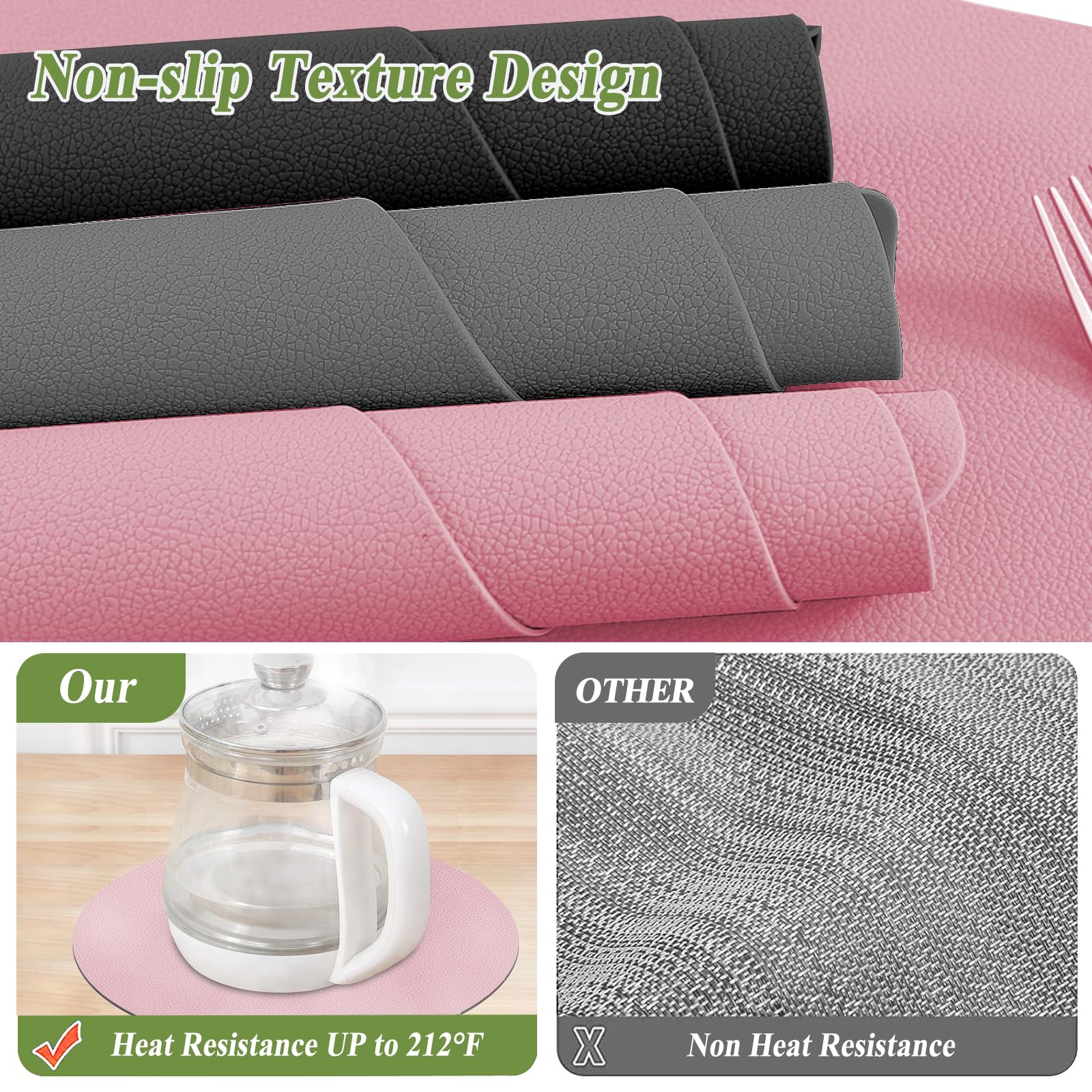 KERYCHIN Round Silicone Placemats(34cm) and Coasters(10cm) Set of 6, Heat-Resistant 450 °F Placemats, Non-Slip and Washable - Image 3