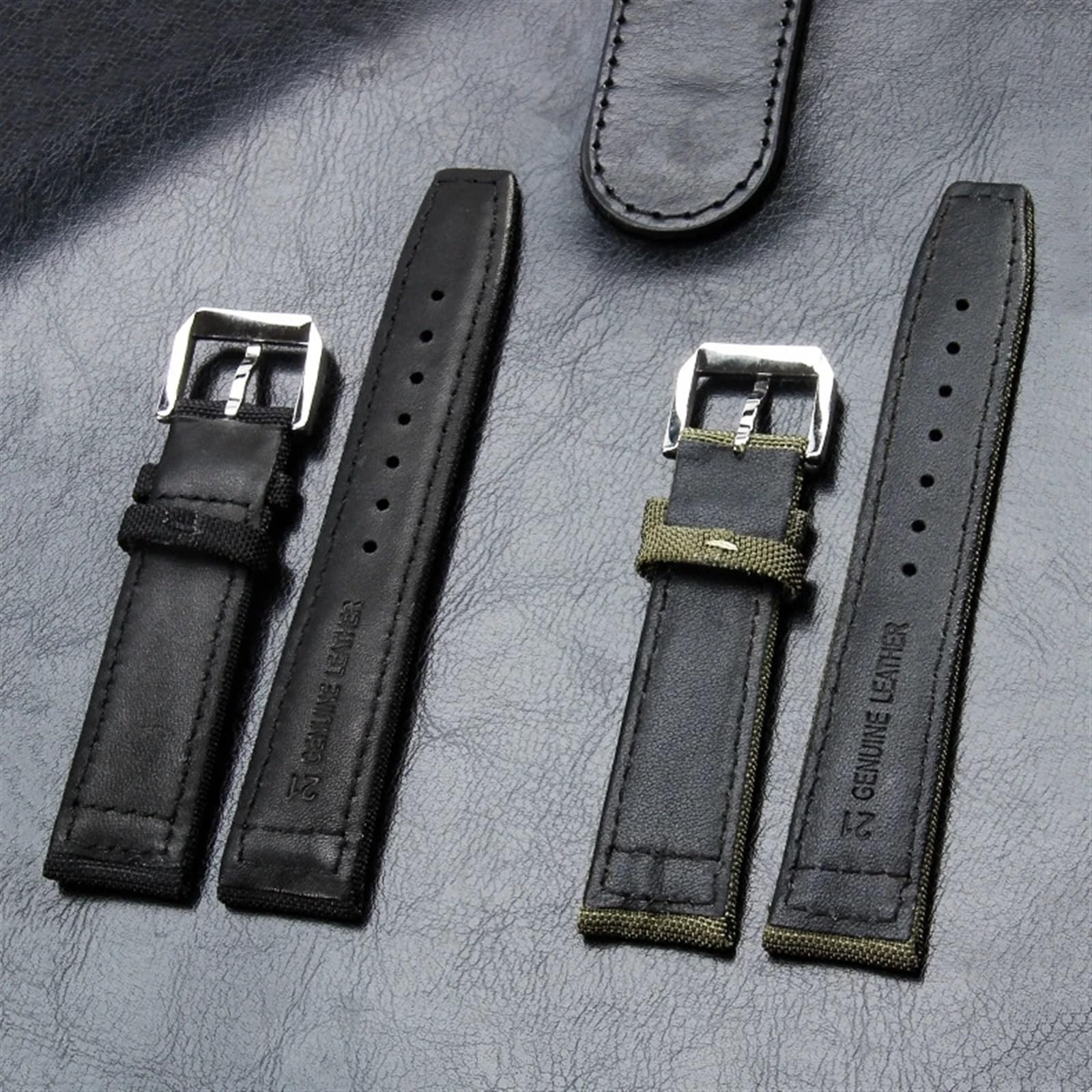 XMKT 20mm 21mm 22mm Nylon Canvas Cinturino per IWC PILOT Portogallo PORTOFINO Cinturino in Tessuto Fibbia Pieghevole Cintura in Pelle di Vacchetta