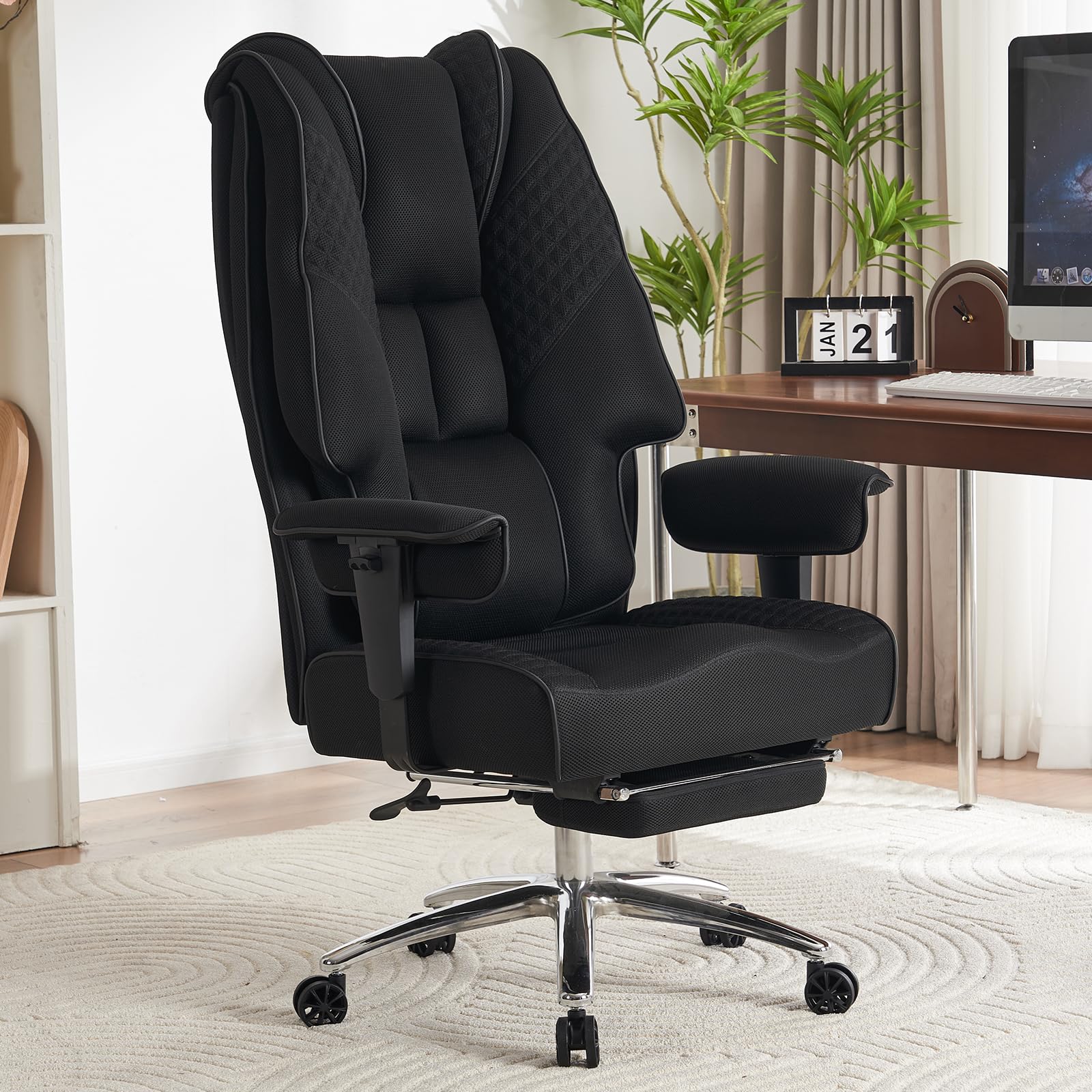 EXCEBET Silla de oficina robusta de malla de 180 kg - Silla de oficina grande ergonómica con asiento de muelles ensacados de 14 cm, silla de juego de ordenador con respaldo alto transpirable para el