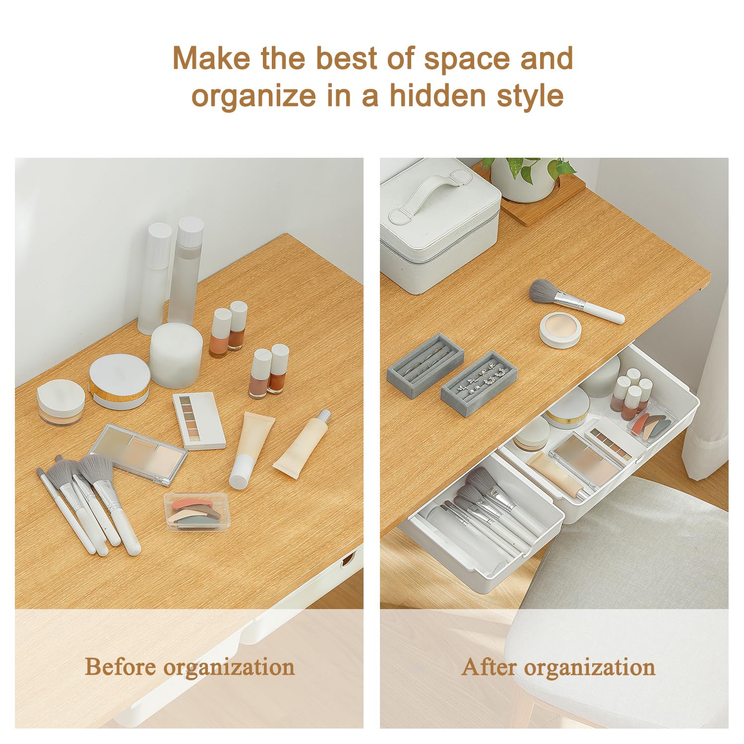 Tokenhigh 2 Cajones Debajo Del Escritorio, Autoadhesivos, Organizador De  Almacenamiento De Despensa, Organizador De Armario Extraíble,, image size:1500x1500