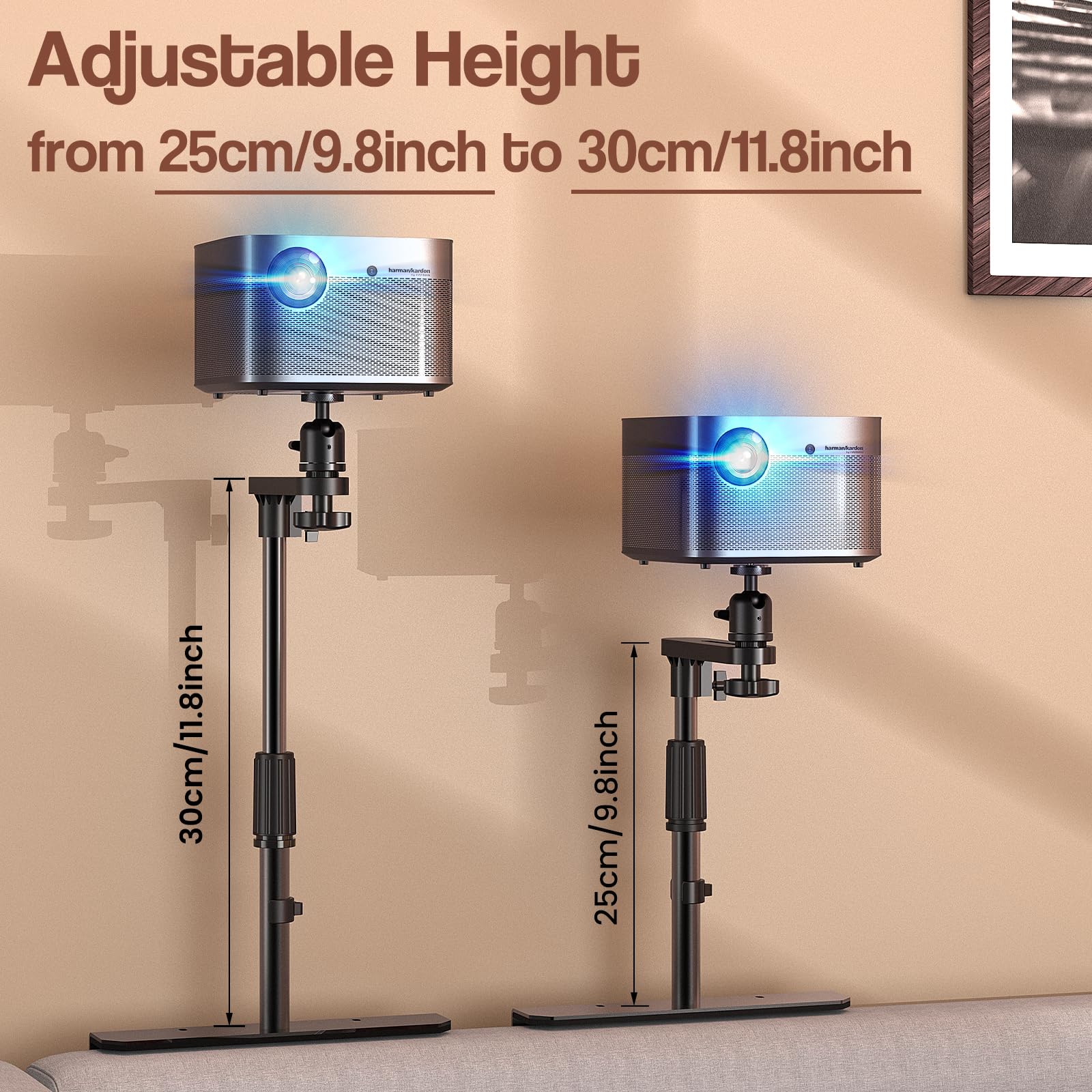 Soporte de proyector para sofá de cama enchufable, base de montaje ajustable en altura, rotación de 360°, dos métodos de instalación, soporte universal para mesita de noche compatible con la 3