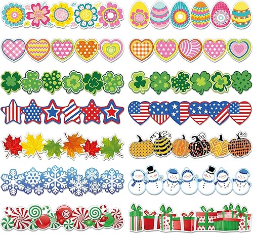 Whaline Bordes de tablón de anuncios navideños de 160.7 pies, primavera, Pascua, día de San Patricio, San Valentín, 4 de julio, otoño, invierno,