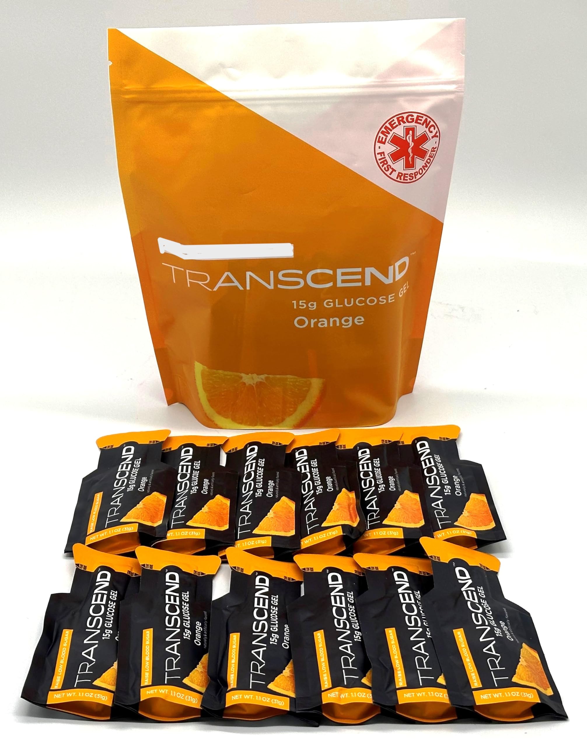 Orange Flavored Glucose Gels, Twelve 1.1-Ounce Packets in Brand Bag, 15-Grams Fast-Acting Glucose