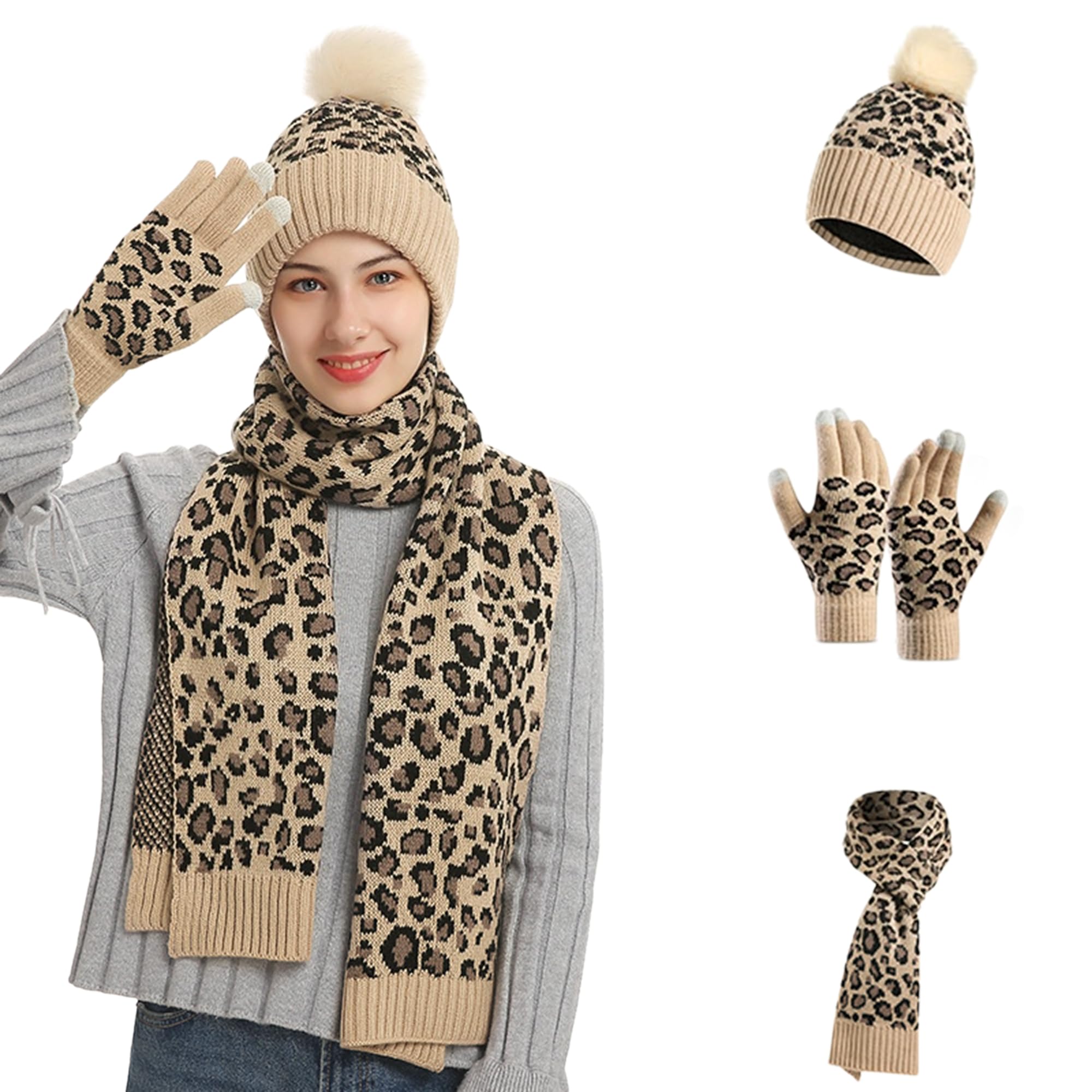 Conjunto Bufanda y Gorro y Guantes Mujer 3 en 1 Térmico Invierno