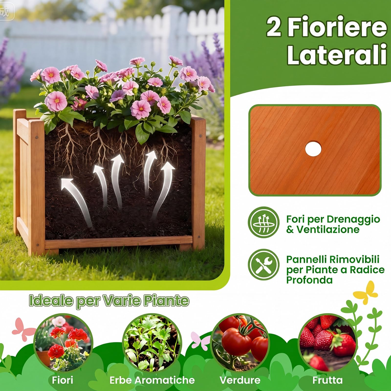COSTWAY Arco da Giardino con Fioriere, Letto da Giardino Rialzato con Traliccio, Tetto, Fori di Drenaggio, Fondo Rimovibile e Cancelli Chiudibili, Pergolato da Esterno in Legno per Feste e Matrinomio
