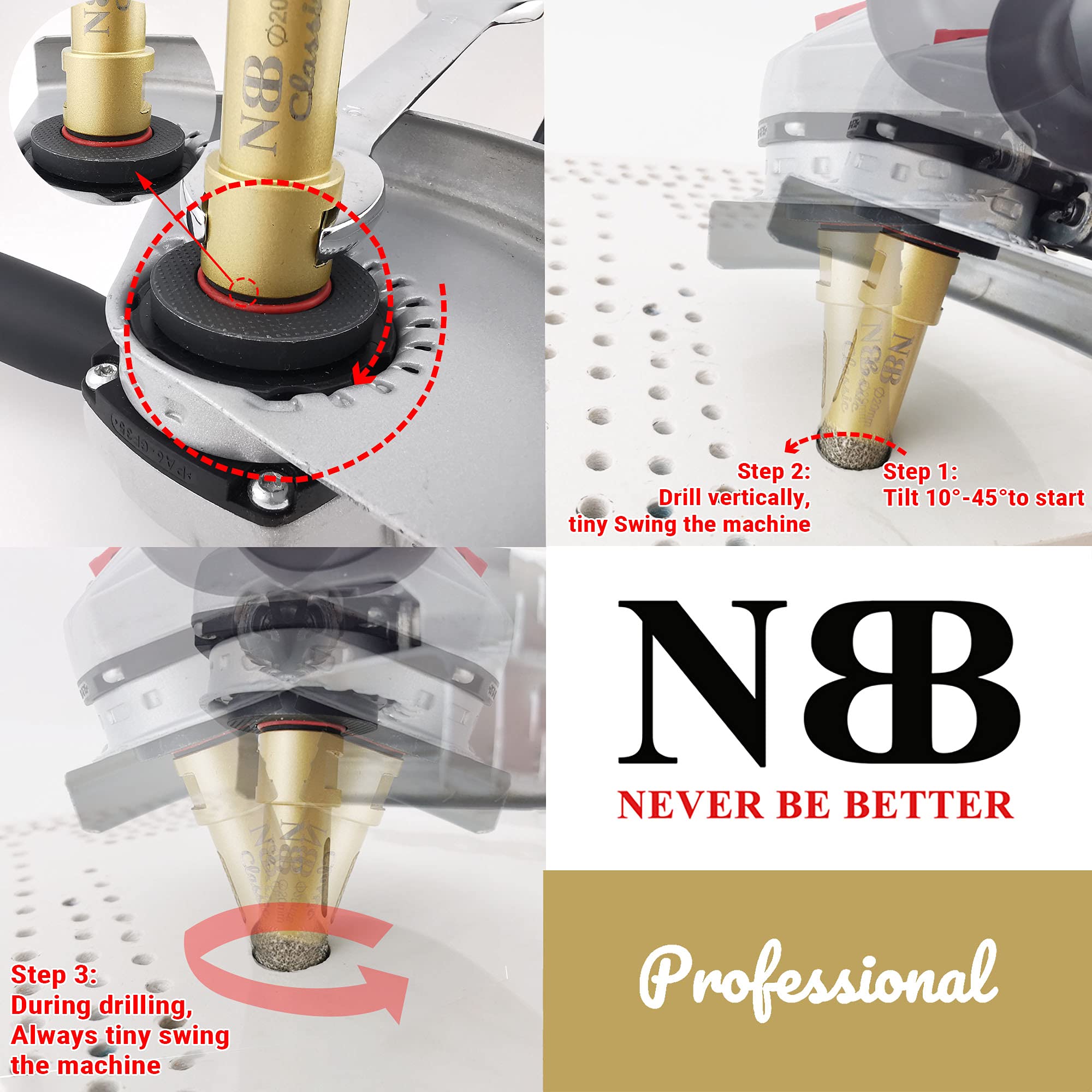 NBB Punta a tazza diamantata con M14, tipo Classico d'Oro,punta diamantata per foratura a secco o ad umido su ceramica,piastrelle,granito,marmo,veloce,durevole, per smerigliatrice angolare (1, 35mm)