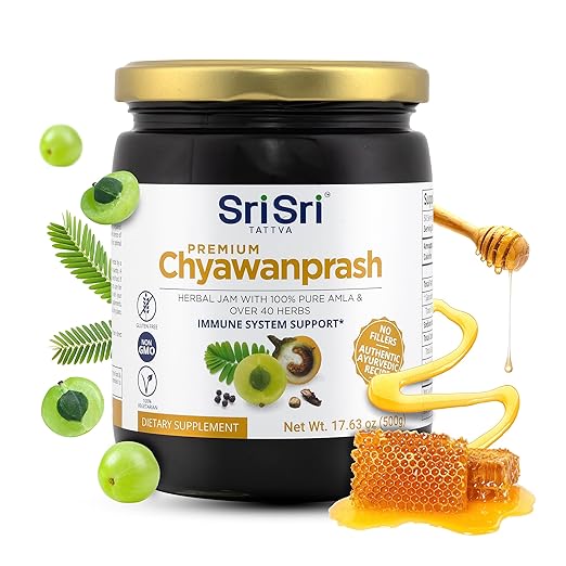 Sri Sri Tattva Chyawanprash Jam with Pure Amalaki Fruit for Energy, Immune System Support, and Digestion – Ayurveda Organic Jam with Amla (Indian Gooseberry) and 40 Ayurvedic Herbs (500g)