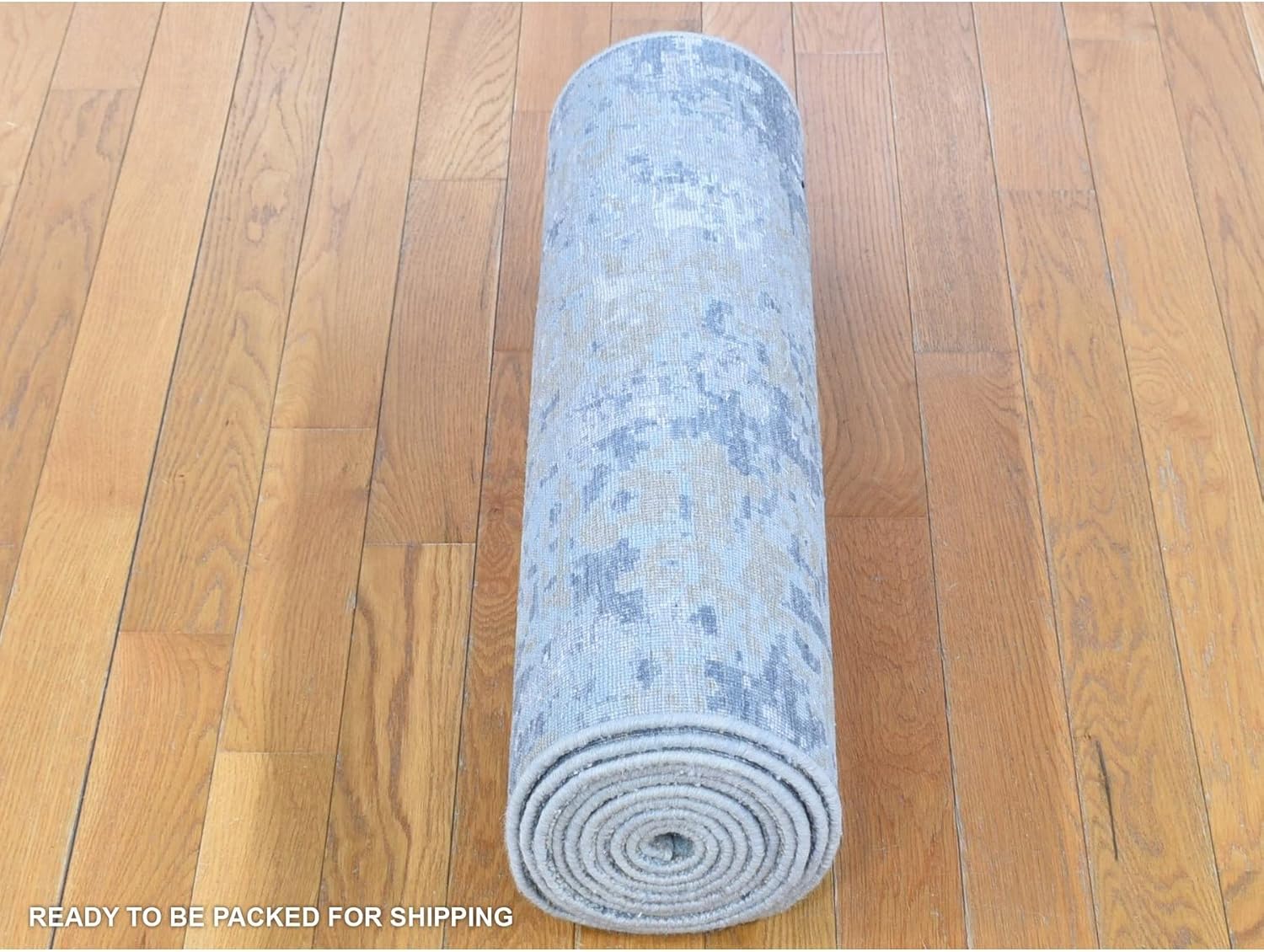 Gray Pure Wool Modern Abstract Design Denser Weave Hand Knotted Runner Oriental Rug (2'6"x11'10")