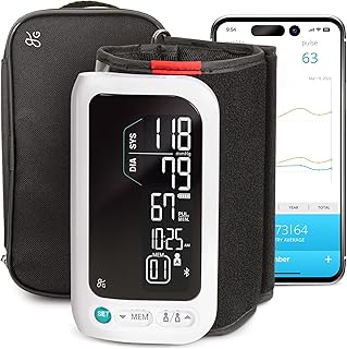 Greater Goods Monitor de presión arterial Bluetooth con brazalete automático para la parte superior del brazo, habilitado para aplicaciones para iOS y Android