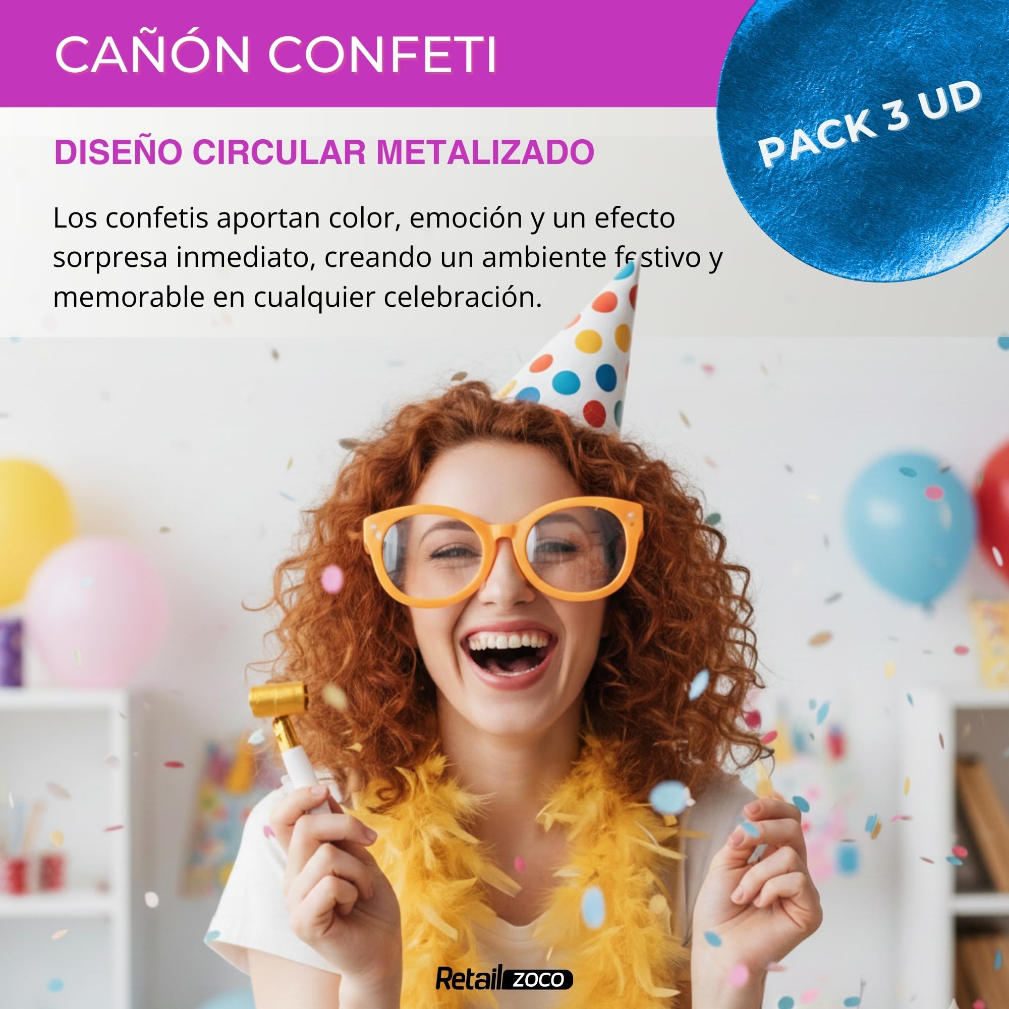 Cañón Confeti Boda, Cañón para fiestas y eventos, Fáciles y Seguros de Usar, Apto para bodas, eventos, celebraciones,  Uso interior y Exterior, Diseño Metalizado Multicolor, 40 cm, Pack de 3 unidades - imagen 2