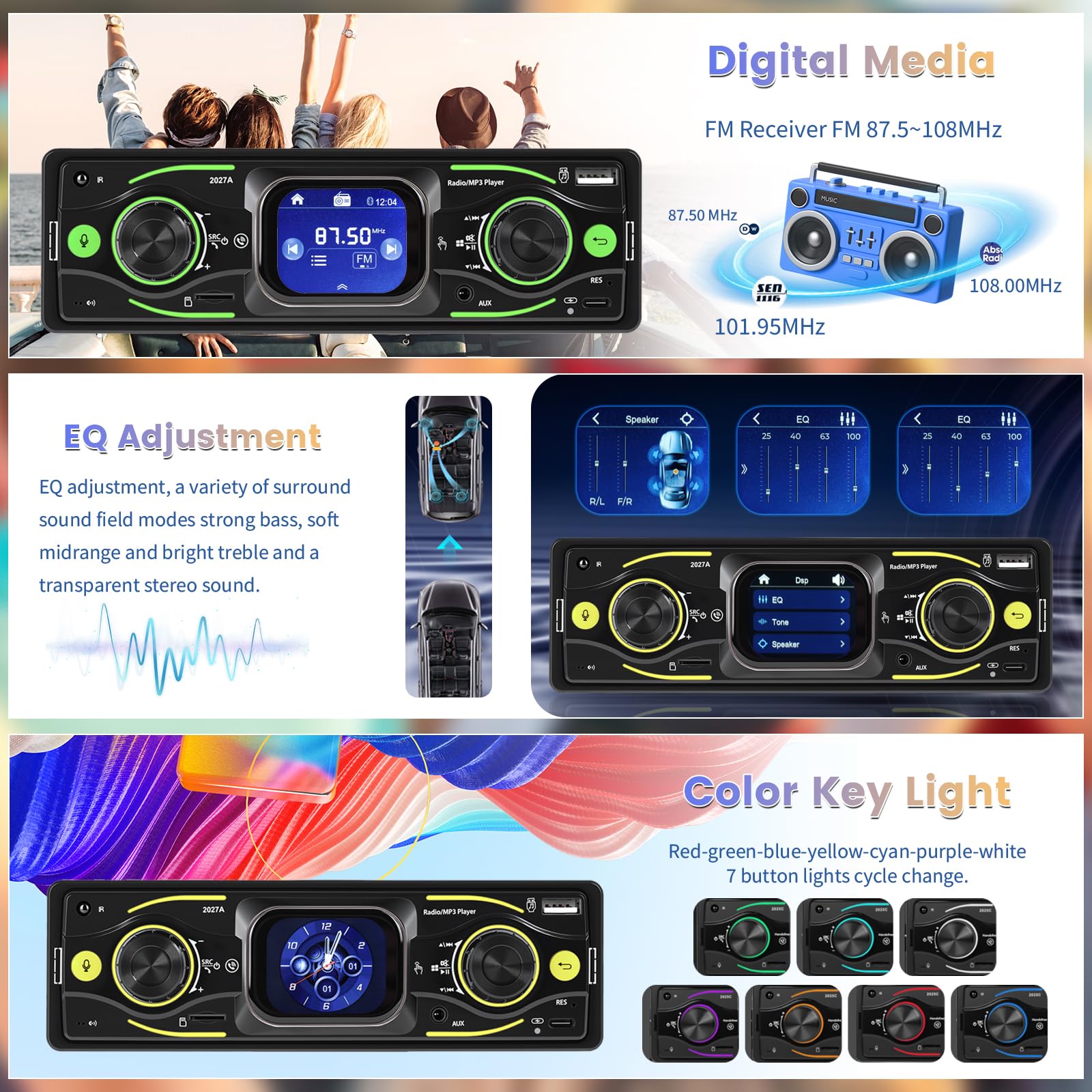 Autoradio 1 DIN Bluetooth FM USB SD AUX Écran Tactile