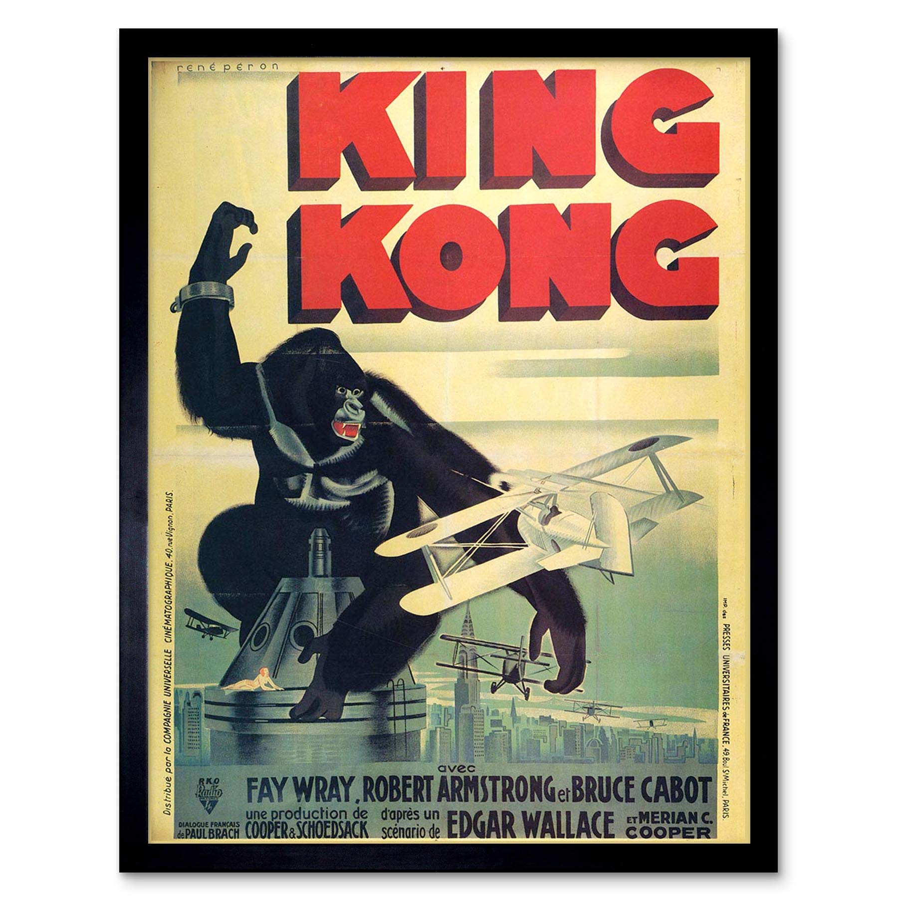 Wee Blue Coo Film Movie King Kong Wray Armstrong French Art Print Framed Poster Wall Decor 12X16 Inch