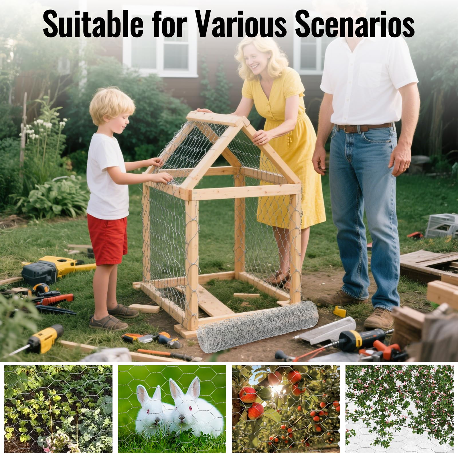 40cm X 7m Grillage a Poule, Grillage Métallique À Mailles Fines, Grillage Hexagonal Galvanisé, Grille Métallique Maille Toile INOX pour Élevage Volaille, Jardin