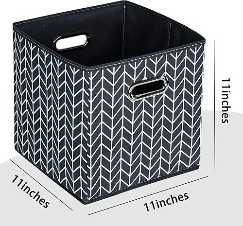 Vista 223 de Cubos de almacenamiento plegables negros, caja de almacenamiento de tela, cestas organizadoras con asas dobles para organizador del hogar