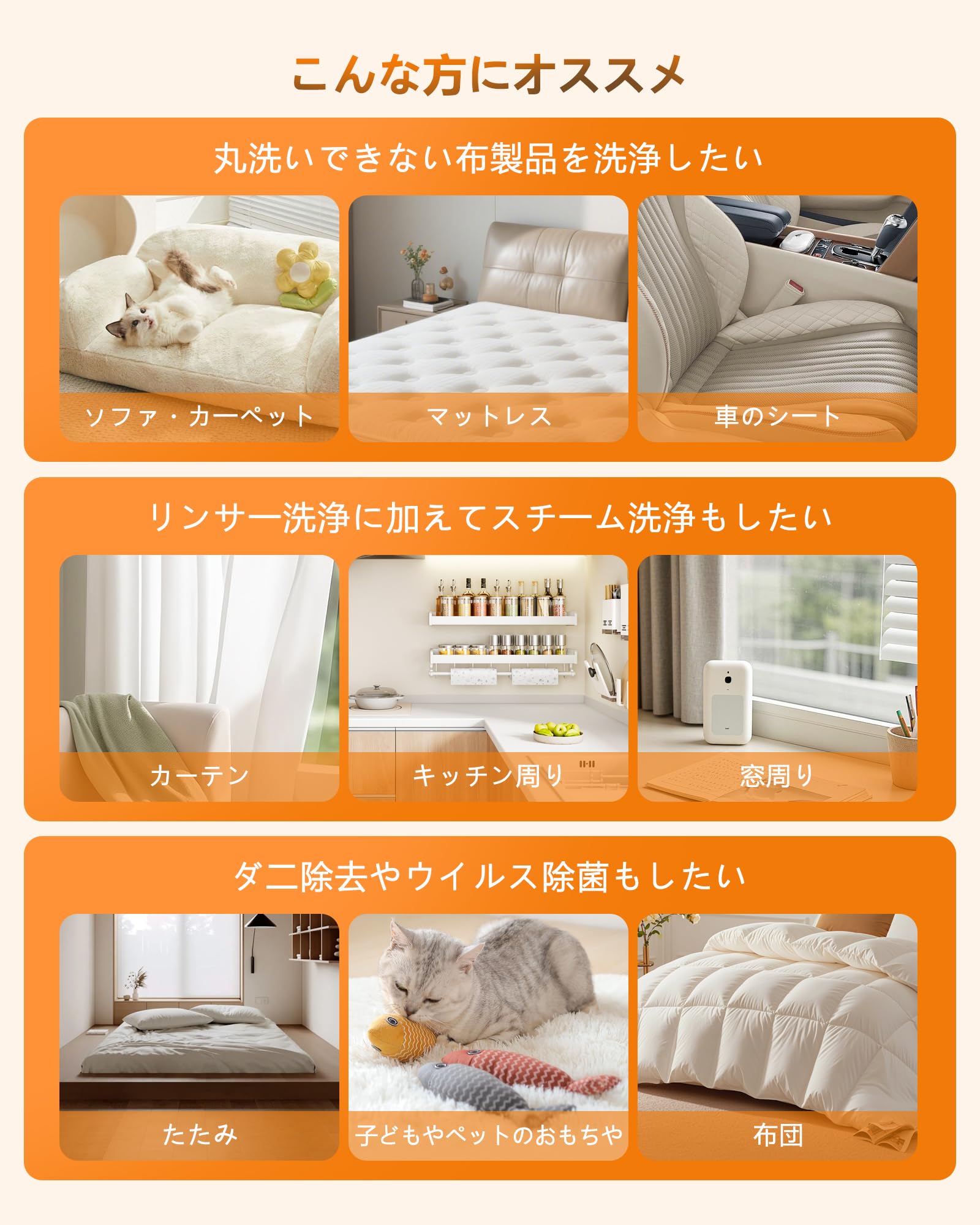 Amazon | 【100℃蒸気噴射×19000Pa吸引力】 スチーム式カーペット