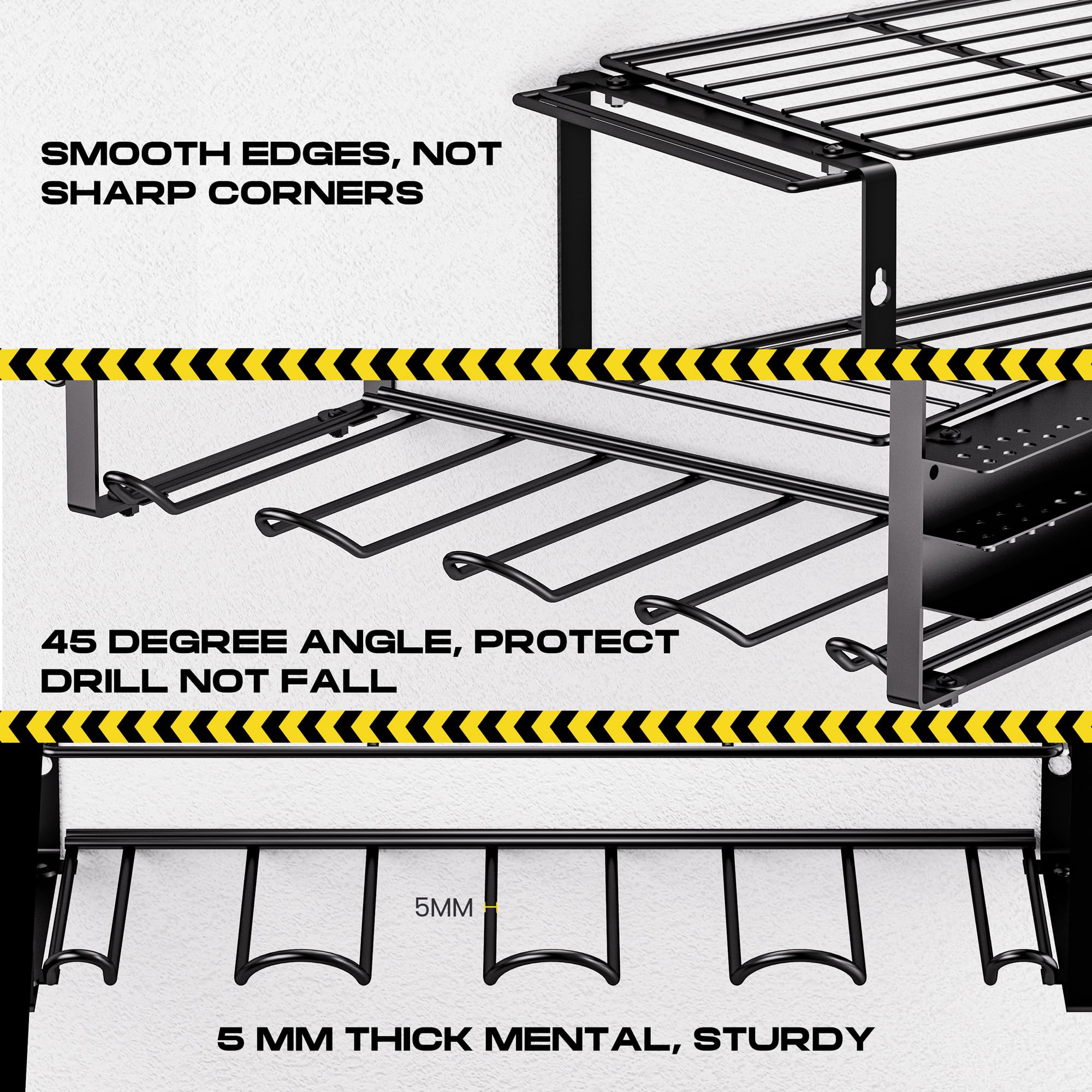 Tocozy Power Tool Organizer Wall Mount, 4-Layer Heavy Duty Metal Shelf Rack for Dewalt Tools/Screwdriver/Plier and 4 Drill Holders, Garage Organization and Storage, Gift for Husband