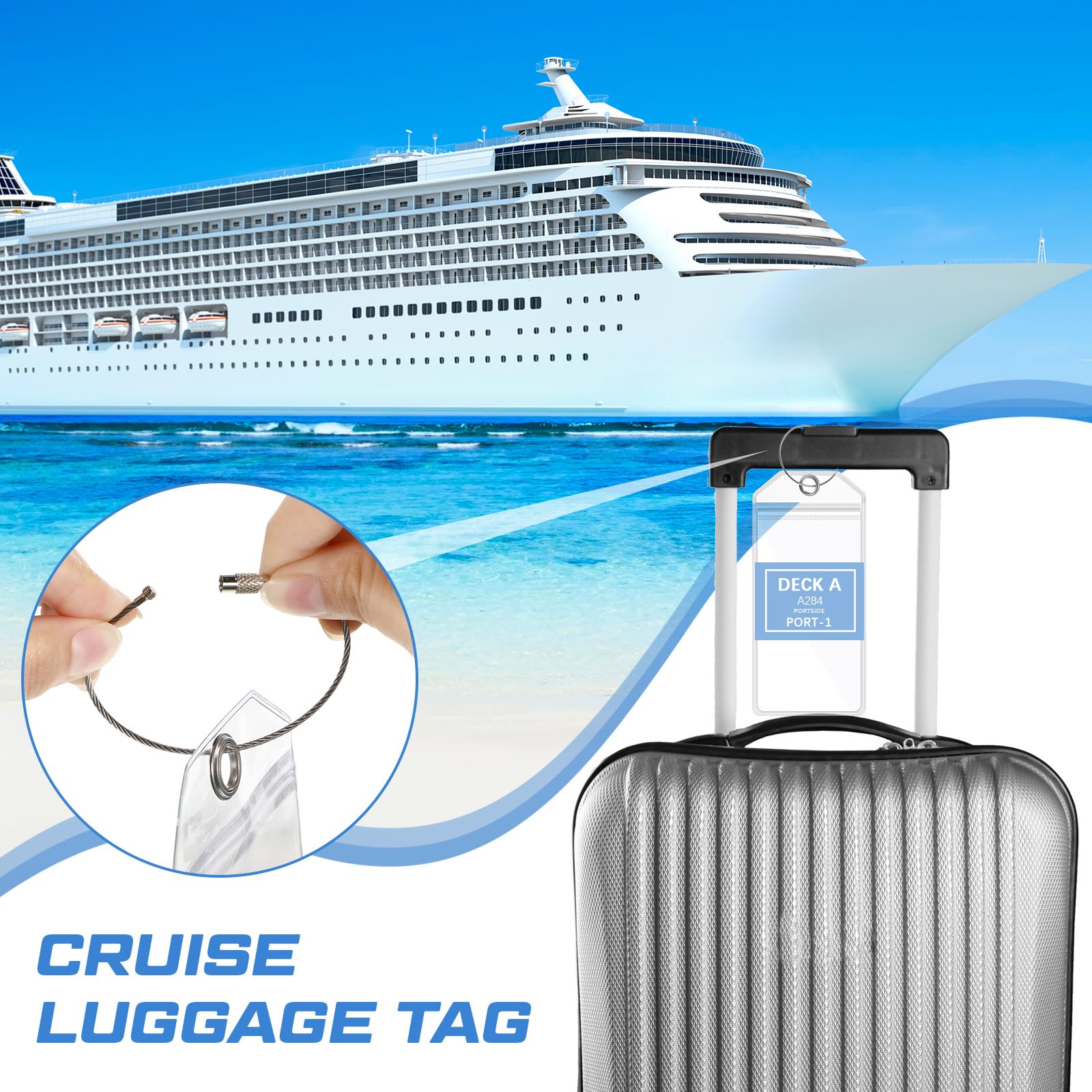 Tenceur 18 pezzi Cruise Essentials Power Strip 6 ganci 2 cordino per carte 4 etichette bagagli 2 borsa telefono 1 stendibiancheria 2 fascia asciugamano
