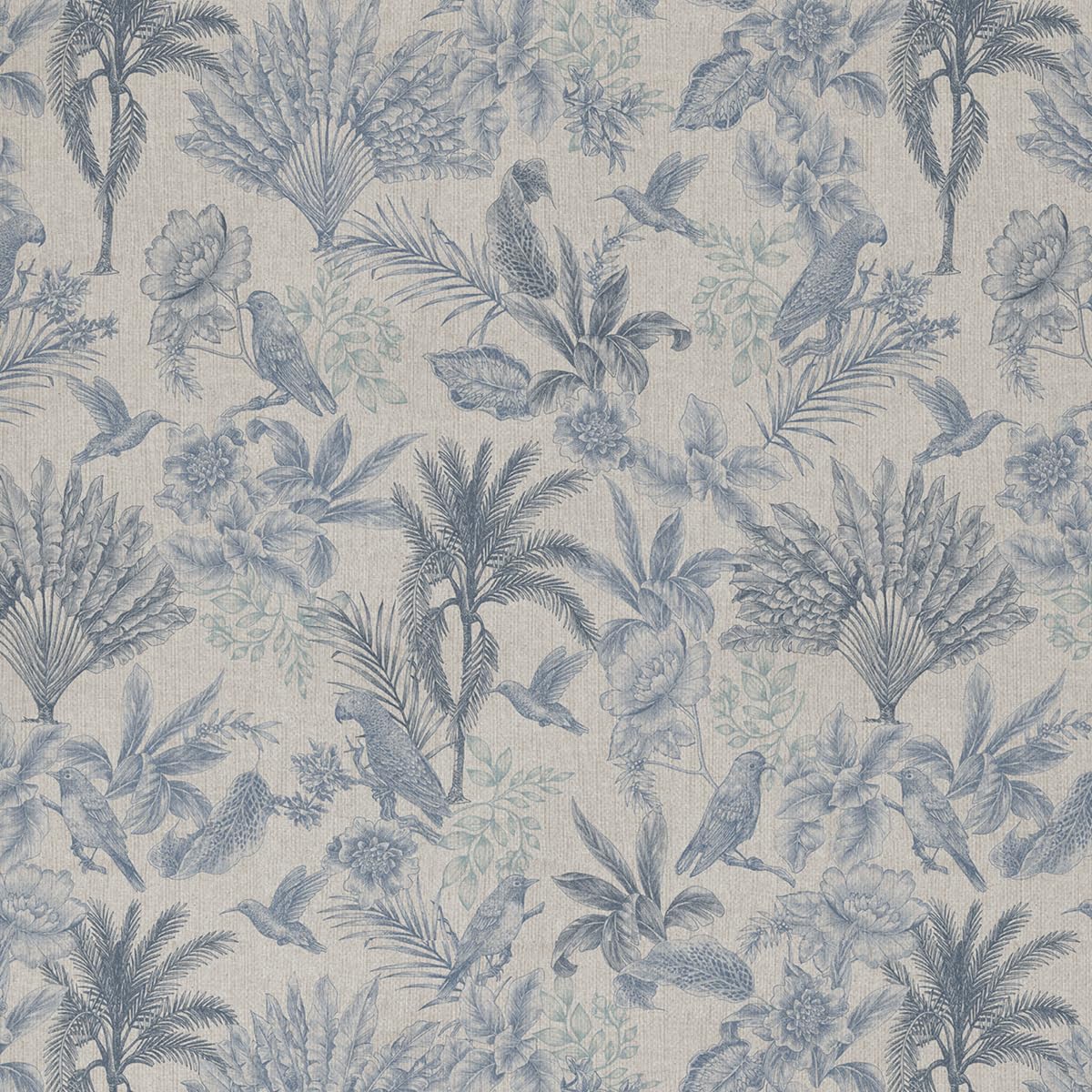 Cotton Rich Linen Look Upholstery Fabric 'Bird Song Toile' Digital Print - Per Metre - 140 cm Wide