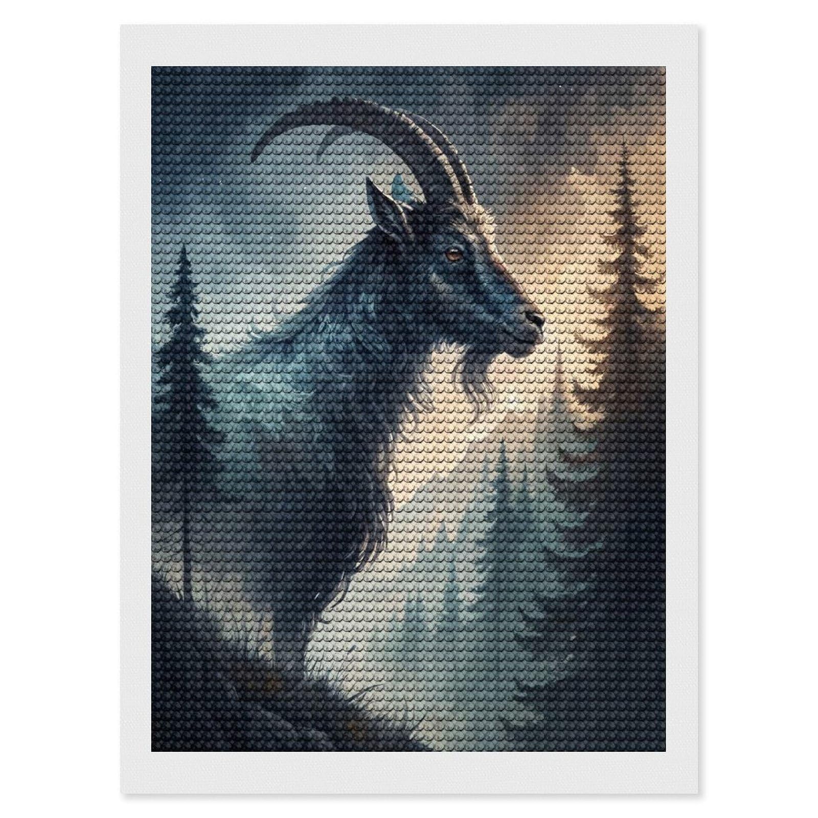 Junmoney Majestic Ibex in Misty Mountains Diamond Painting Kit 12"x16", Festive Craft Gift, Bedroom Decor, Full Kit Included, Creative Gift Idea