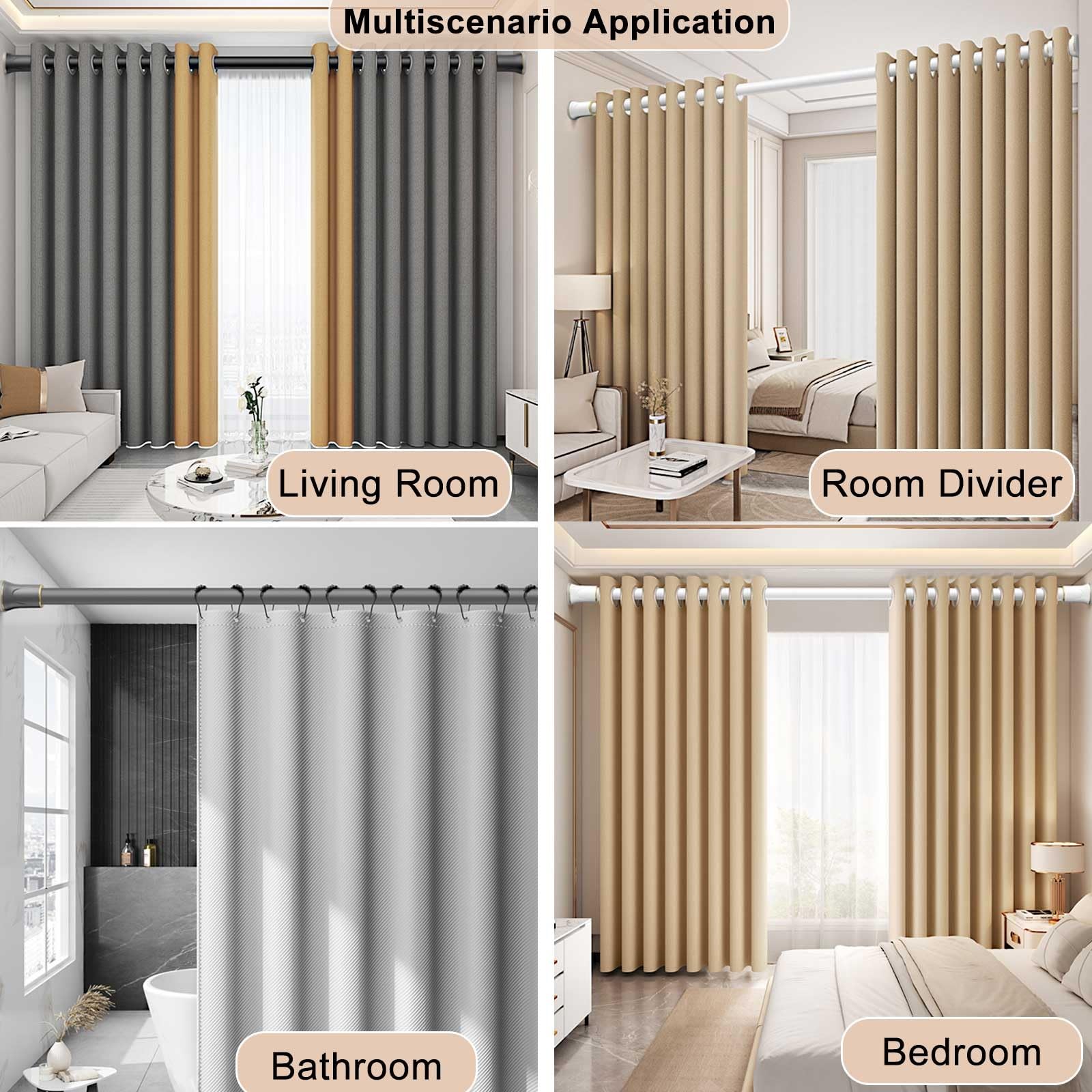 Tringle Rideau Sans Percage Extensible, Tringle de Douche Réglable de 0,7 à 4,7 M, Antirouille pour Salle de Bain, Placard, Fenêtre, Séparation de Pièce(Gray,0.9-1.6m/35-63in)