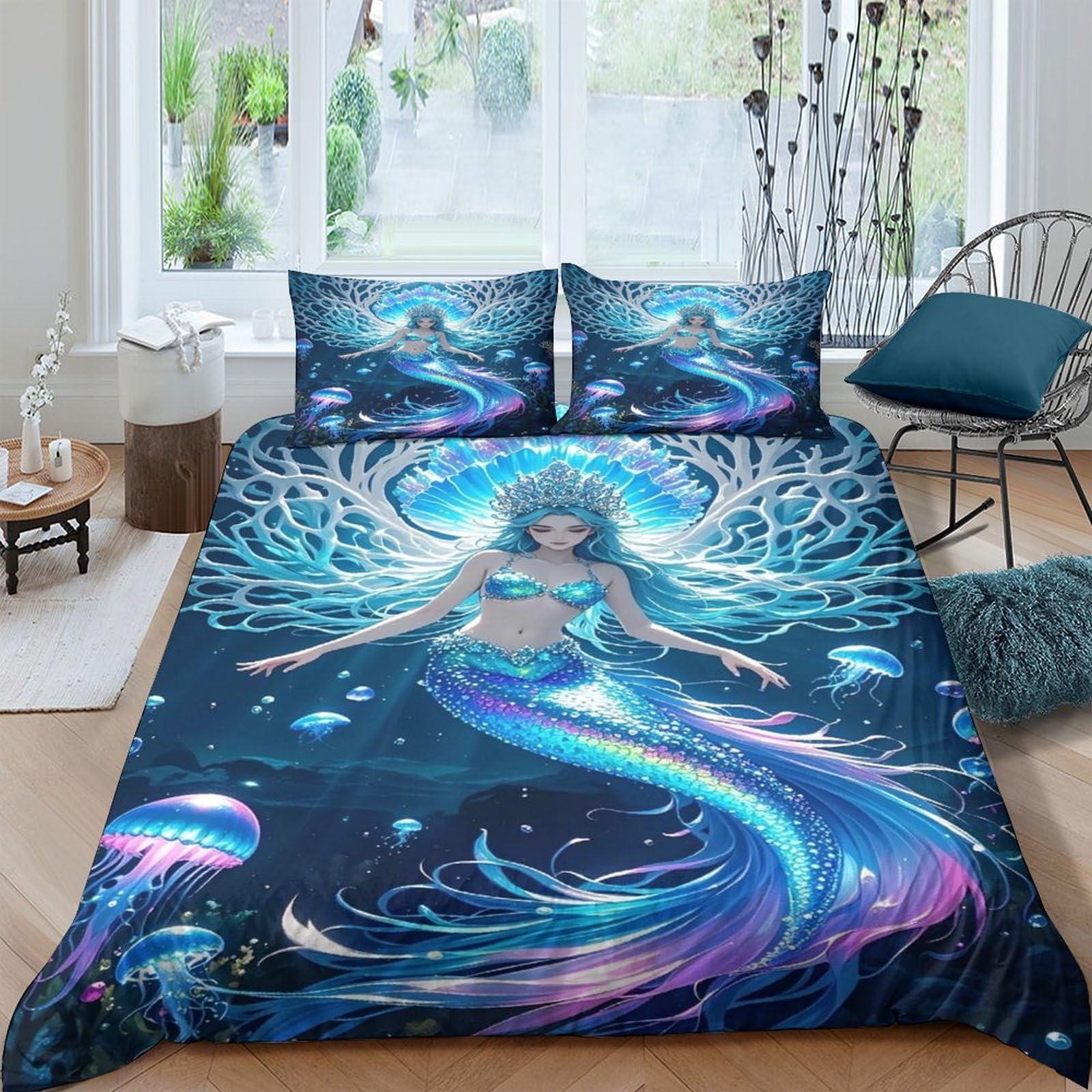 Ctjqhvkz Style-7 3D Printed Fantasy Mermaid Fitted Sheet Microfiber Soft Anti-Slip Bed Cover For Bedroom Dorm Artistic Mattress Protection Decor Single（135X200cm）