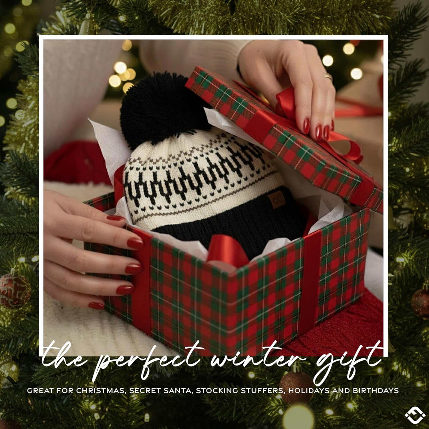 Funky Junque Women’s Knit Pom Beanie – Cozy Womens Winter Hat, Apres Ski Cold Weather Beanies with Geometric and Cross Design - Image 7