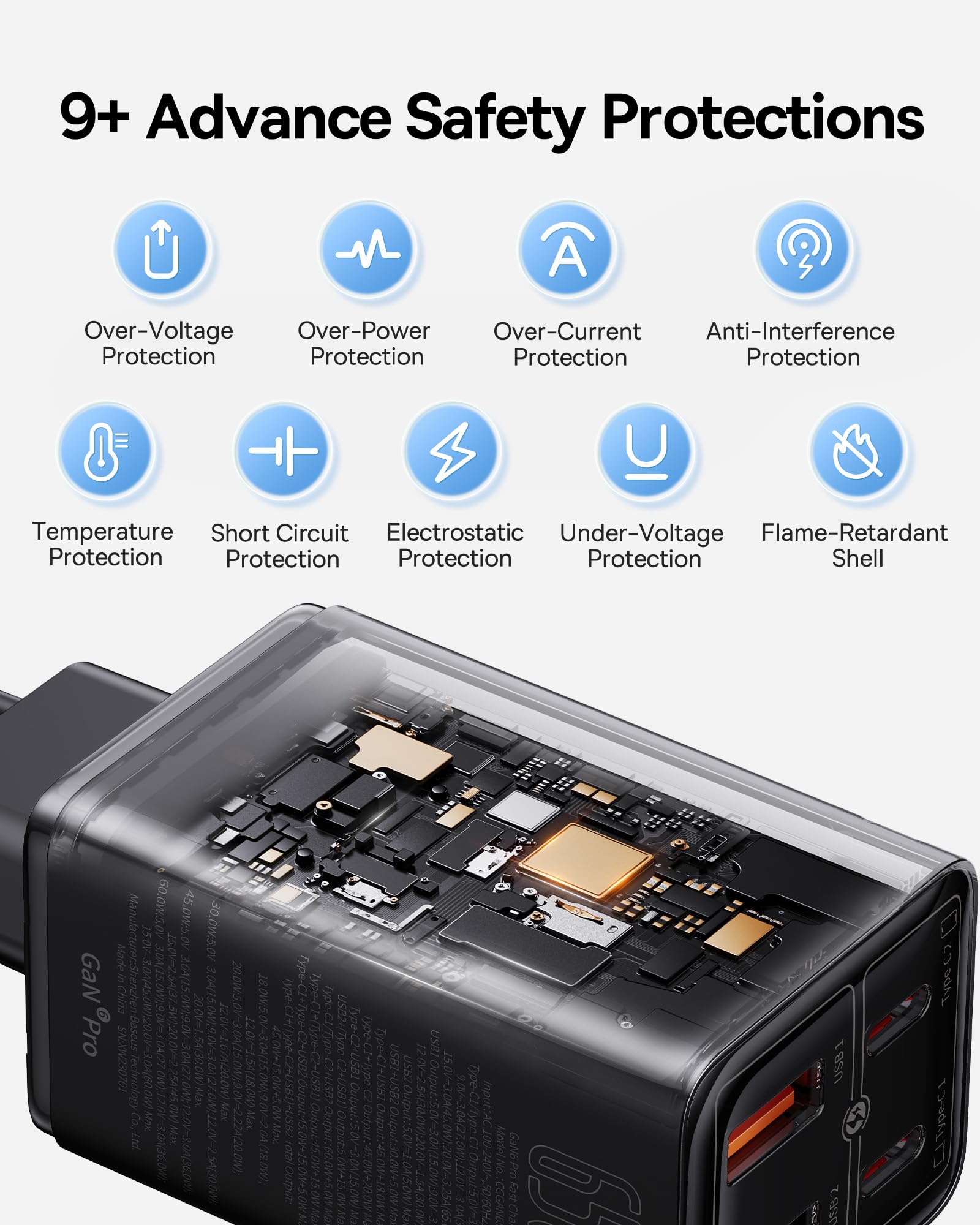 Baseus Chargeur USB C, 65 W GaN 6, Bloc d'alimentation Rapide, Multiple, pour MacBook Pro, iPad Pro, Steam Deck, Dell XPS 13, iPhone/Galaxy, Pixel, tablettes