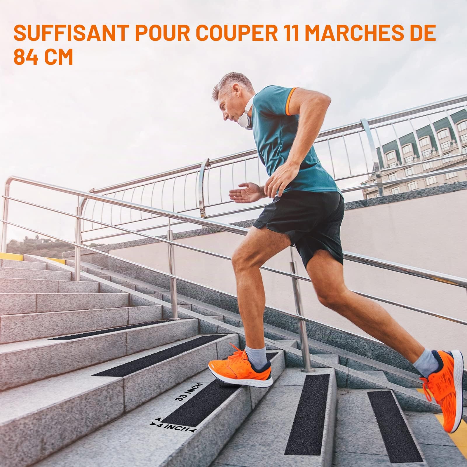 Bande Antidérapante Escalier, 10cm*10m, Ruban Antidérapant Adhésif, Ruban Autocollant Anti-Dérapante, Bande Sécurité Antidérapant, aux Escaliers Intérieurs et Extérieurs, imperméable, Noir