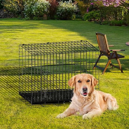 Miniatura 3 de Jaula para perros de doble puerta, jaula portátil de alambre para perros con bandeja y divisor, jaula para mascotas para perros pequeños, corral