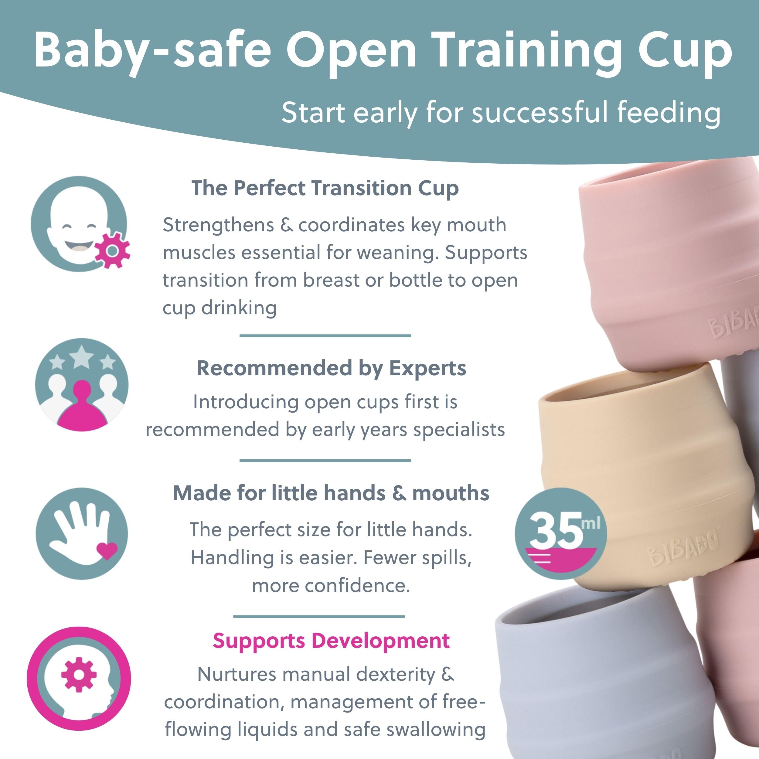 BIBaDO, Sippit Silicone Baby Cup, Fawn (2-Pack), Open Training Silicone Cups, Soft, Non Slip Grip, Weighted Base, Durable - Image 3