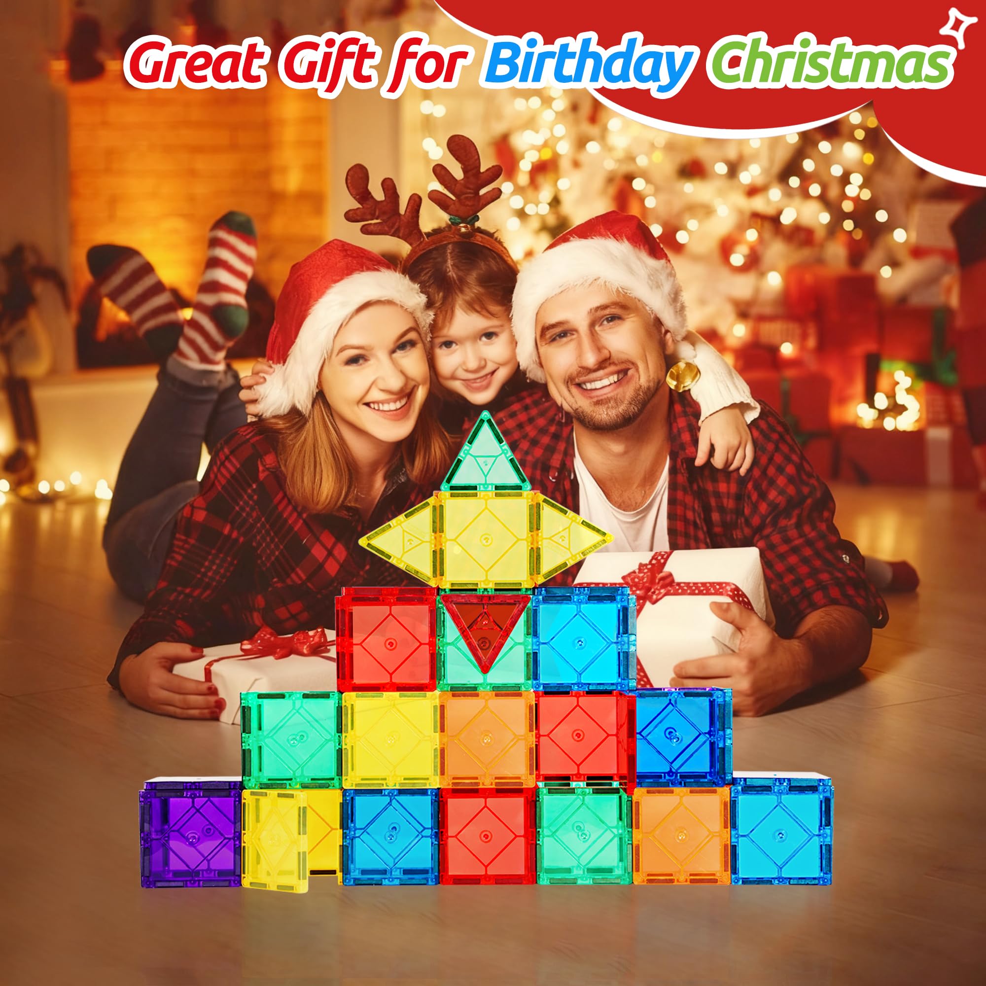 30PC Magnetic Tiles Kids Toys, Squares Magnetic Building Tiles for 3 4 5 6 7 8+ Years Old Boys Girls, Magnet Blocks Stacking Toys Birthday Gift for Toddlers STEM Learning Toys Magnet Tile Accessorie