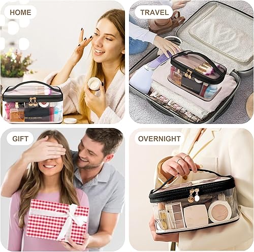 Miniatura 6 de Bolsa de aseo transparente, organizador de artículos de aseo de viaje transparente, gran apertura, bonita bolsa de maquillaje de viaje, artículos