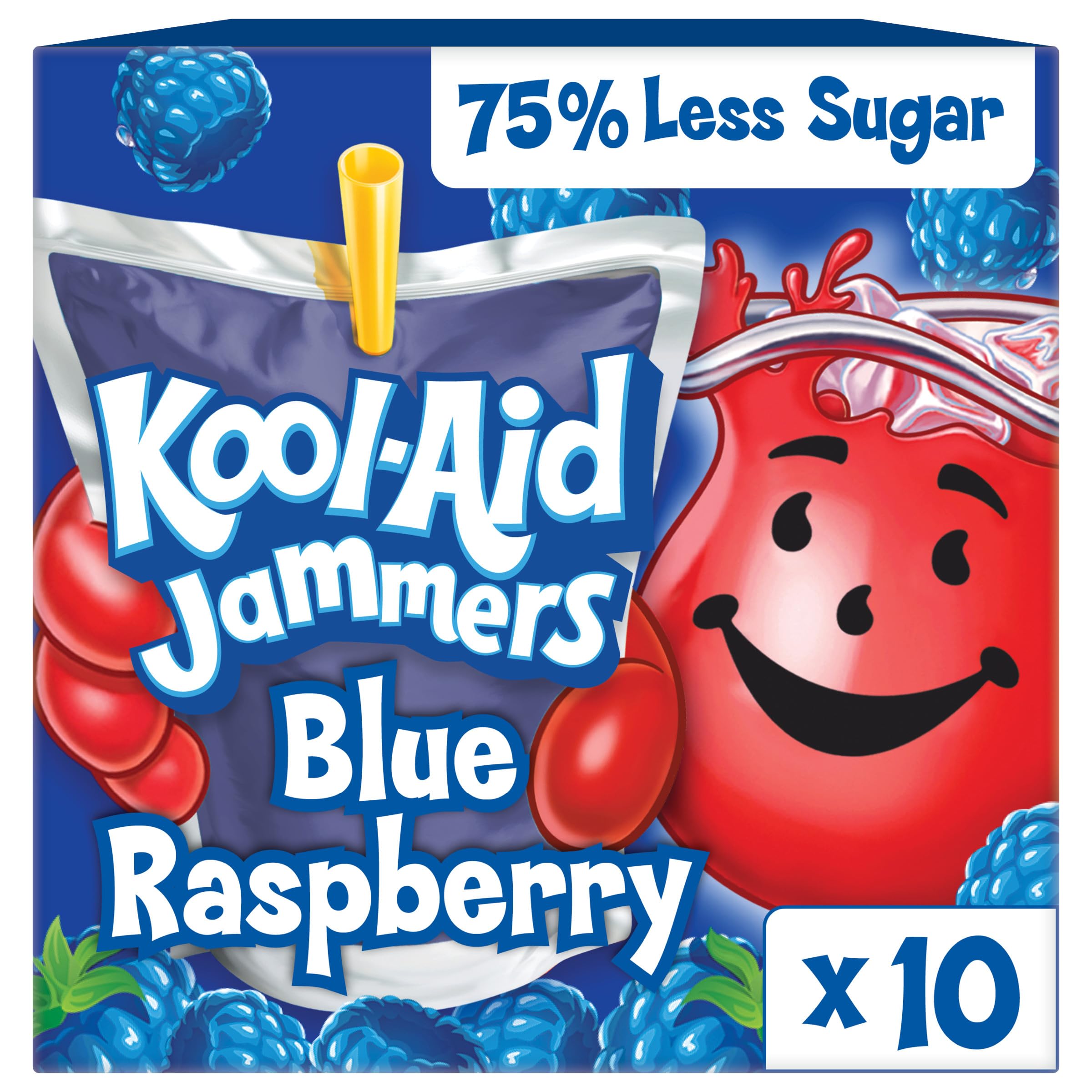 Kool-Aid Drink, 10 Pouches Blue Raspberry Flavor, 6 fl oz | for Flavorful Hydration and Shareable Refreshment Good Source of Vitamin C, Caffeine Free Gluten Free