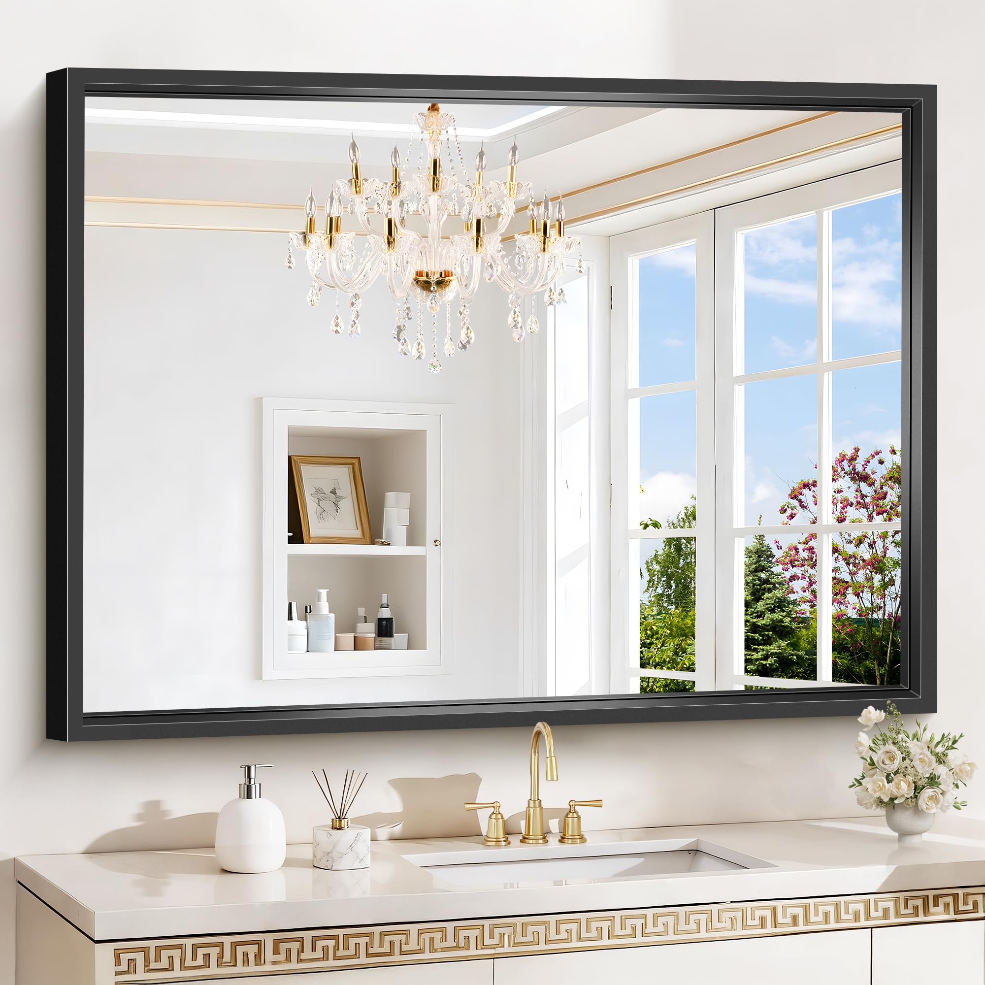 Black Bathroom Mirror 36x48 Inch Large Rectangle Mirror 0 6 Thickened Deep Frame Mirrors for Wall Over Sink